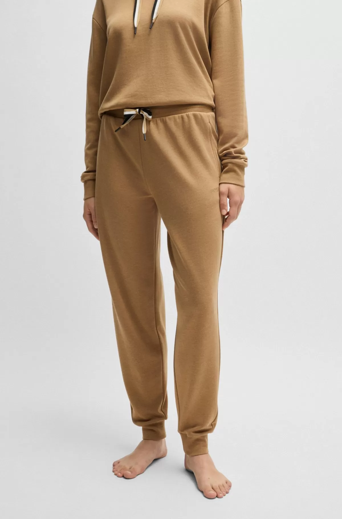 HUGO BOSS Tracksuit-bukser Med Tætsiddende Kant Og Løbesnor Med Signaturstribe Lysebrun Best Sale