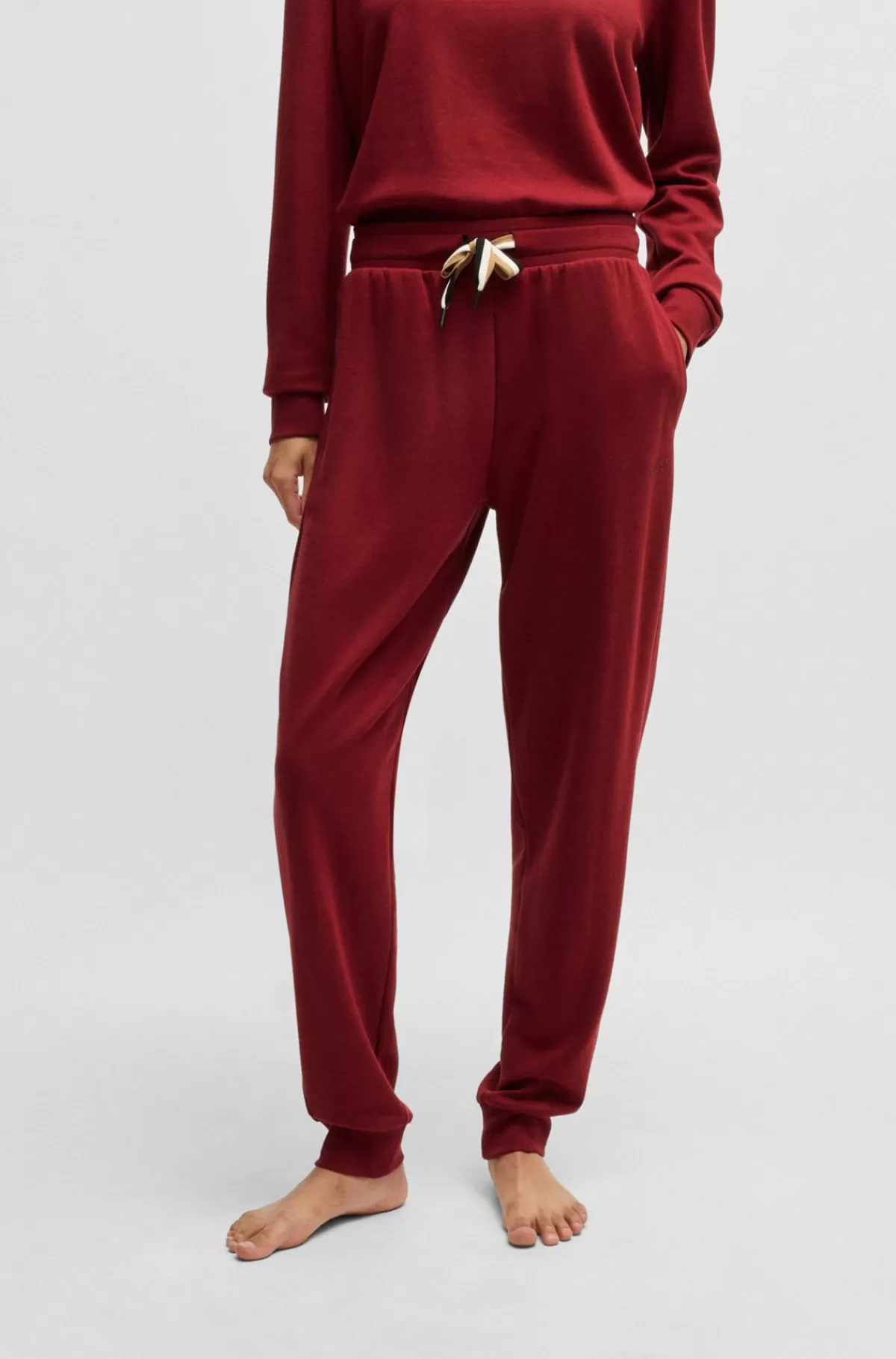 HUGO BOSS Tracksuit-bukser Med Tætsiddende Kant Og Løbesnor Med Signaturstribe Mørkerød Store
