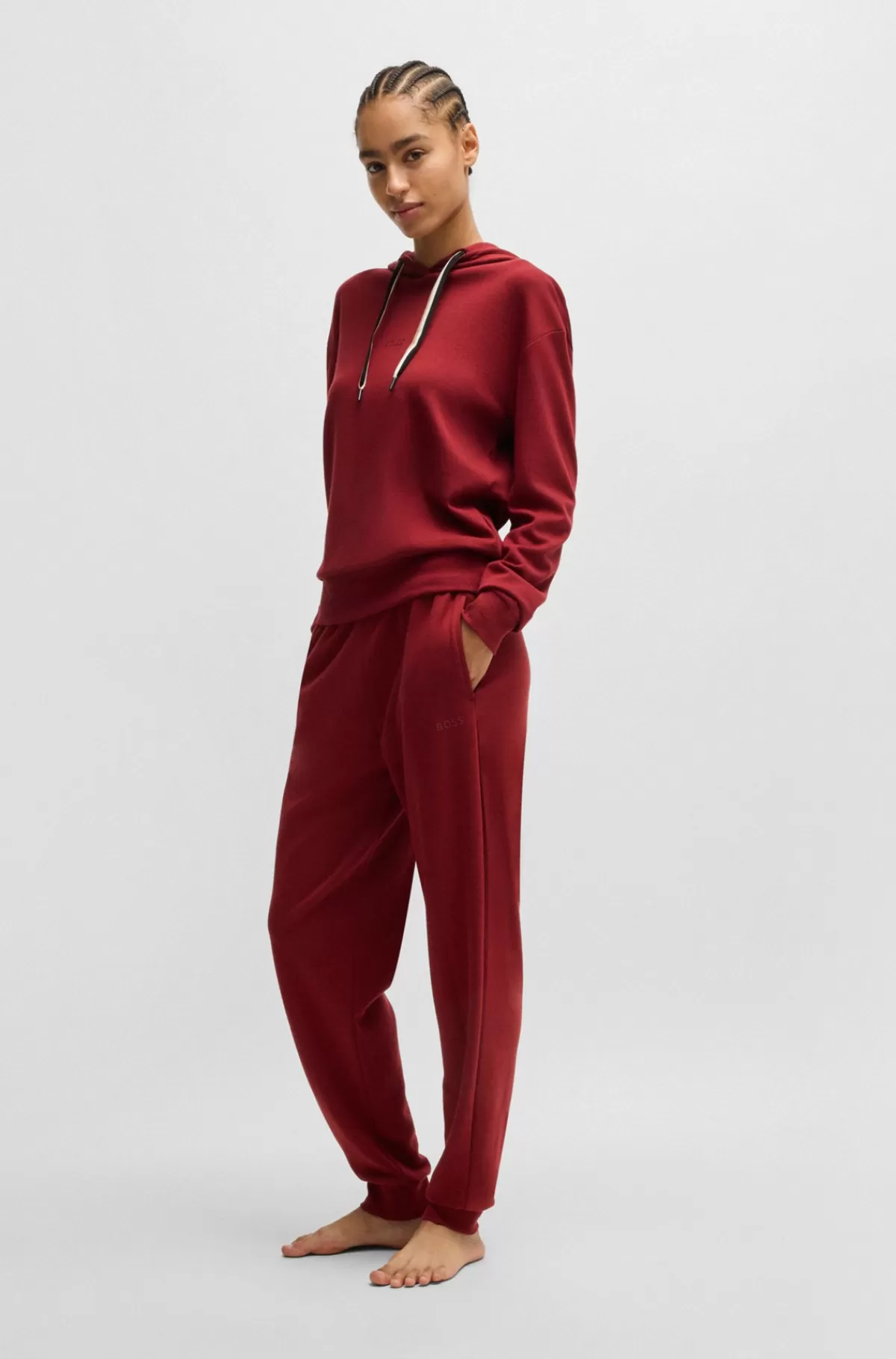 HUGO BOSS Tracksuit-bukser Med Tætsiddende Kant Og Løbesnor Med Signaturstribe Mørkerød Store