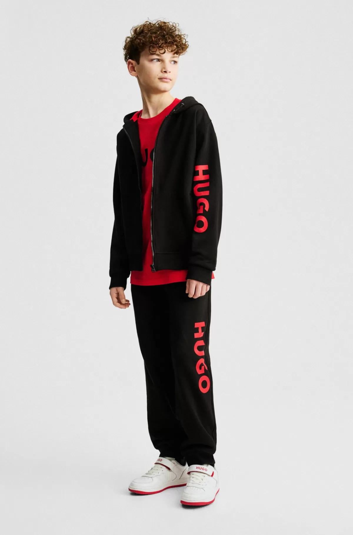 HUGO BOSS Tracksuit-bukser Til Børn I Bomuldsblanding Med Lodret Logoprint Sort Shop