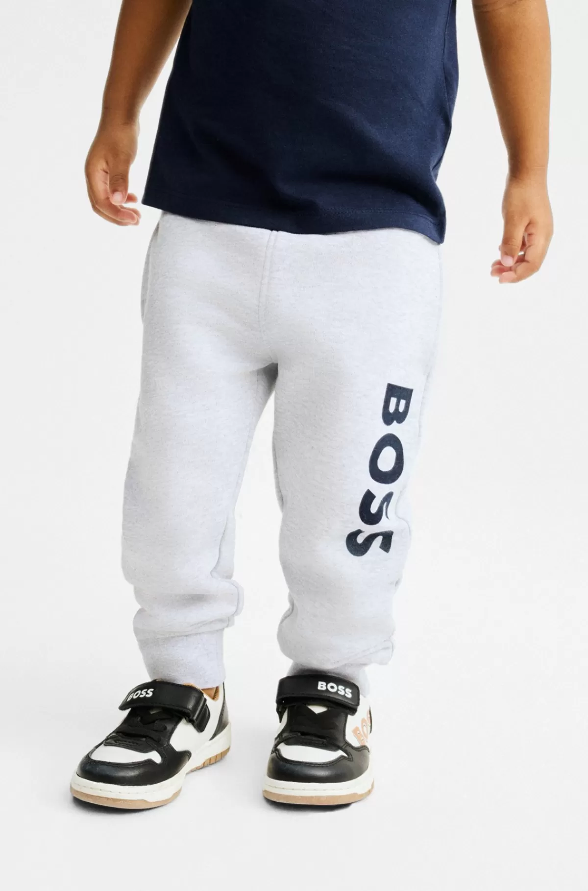 HUGO BOSS Tracksuit-bukser Til Børn I Fleece Med Lodret Logoprint Lysegrå New