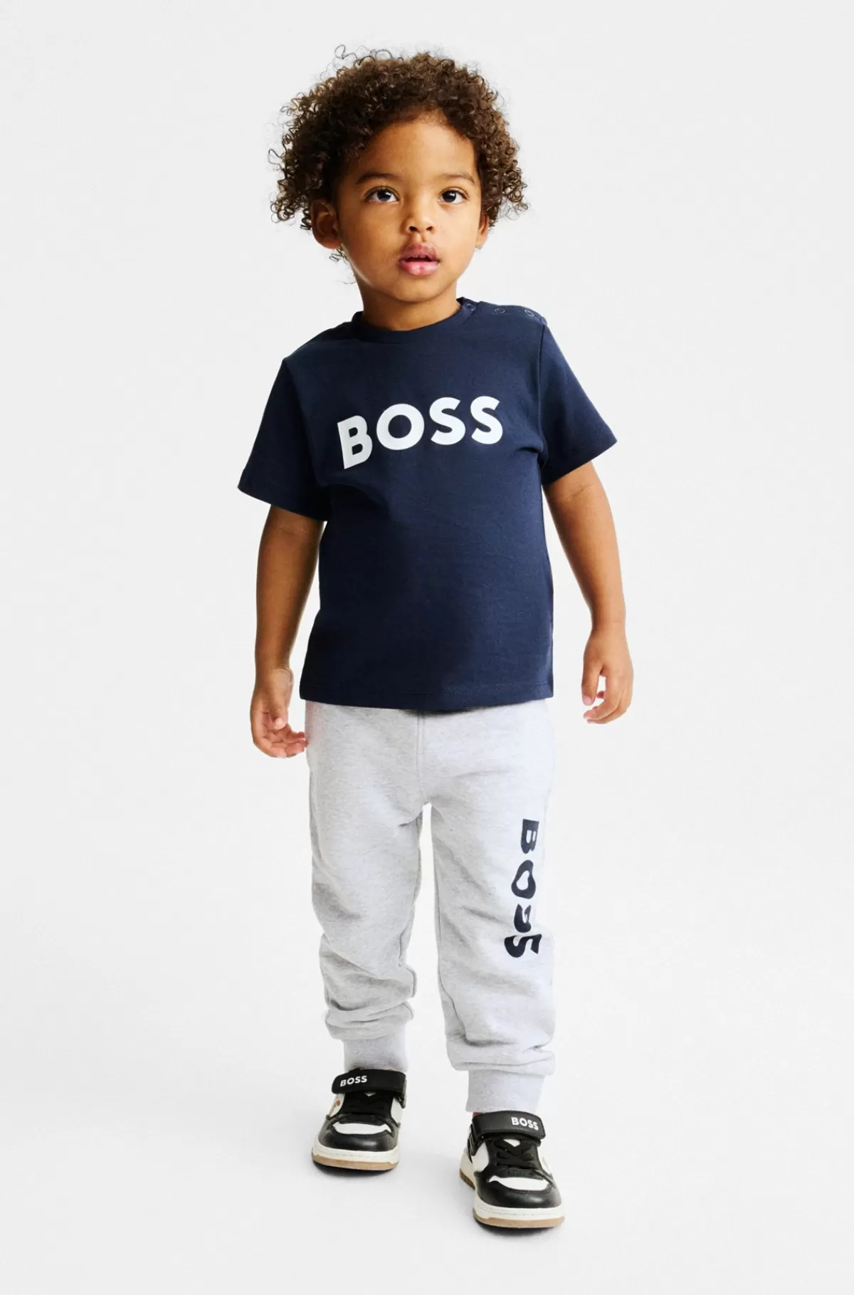 HUGO BOSS Tracksuit-bukser Til Børn I Fleece Med Lodret Logoprint Lysegrå New