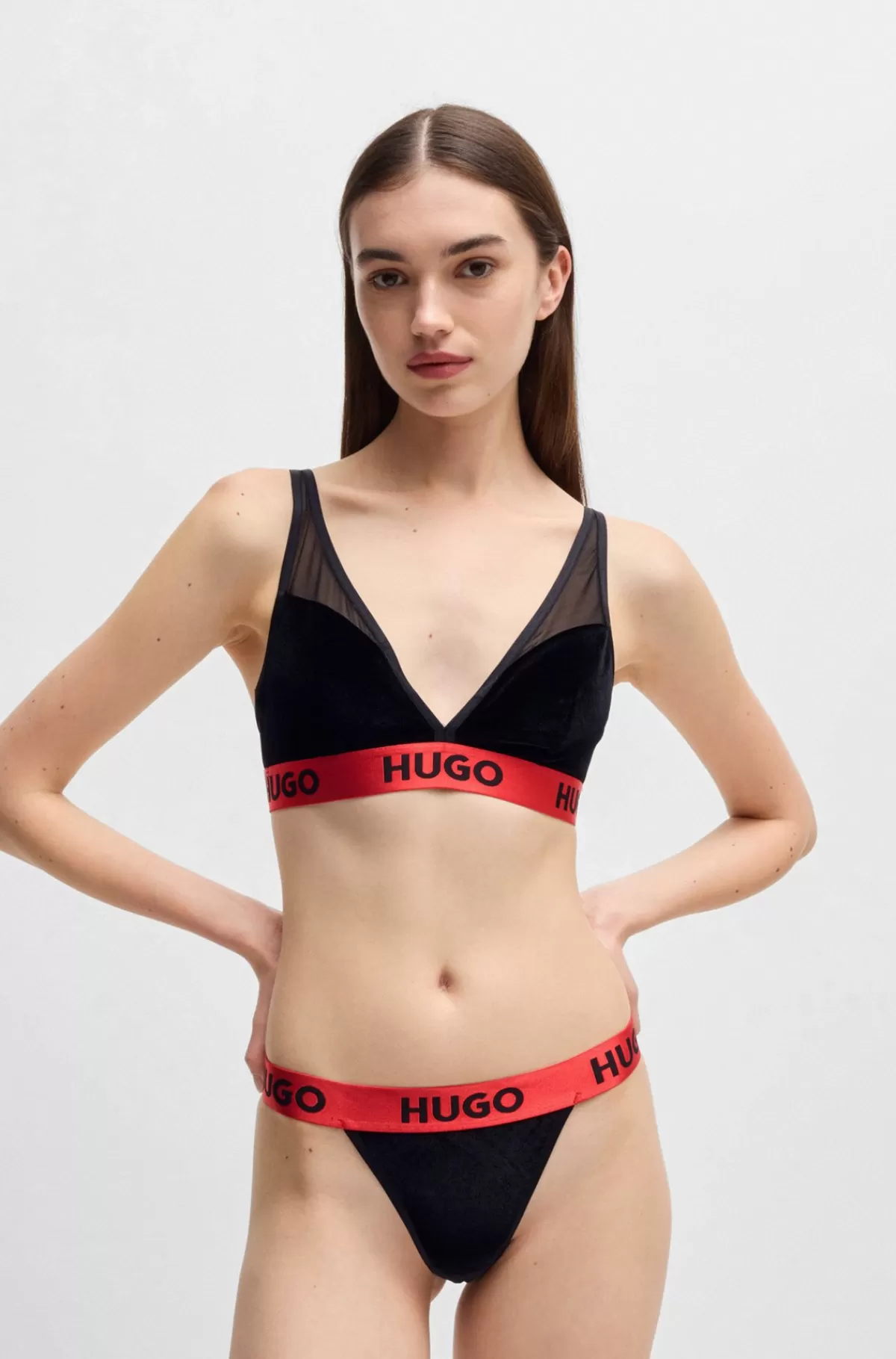 HUGO BOSS Trekant-bh I Fløjl Og Netstof Sort Discount