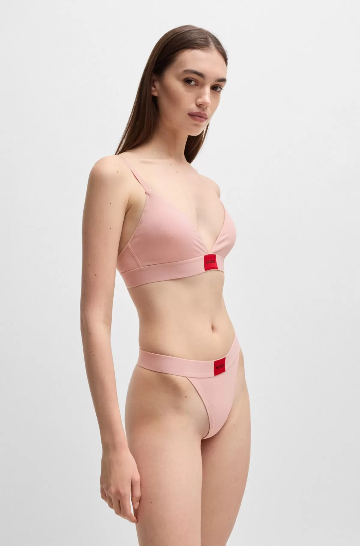 HUGO BOSS Trekants-BH I Bomuld Med Stræk Med Rødt Logomærke Lys pink Discount