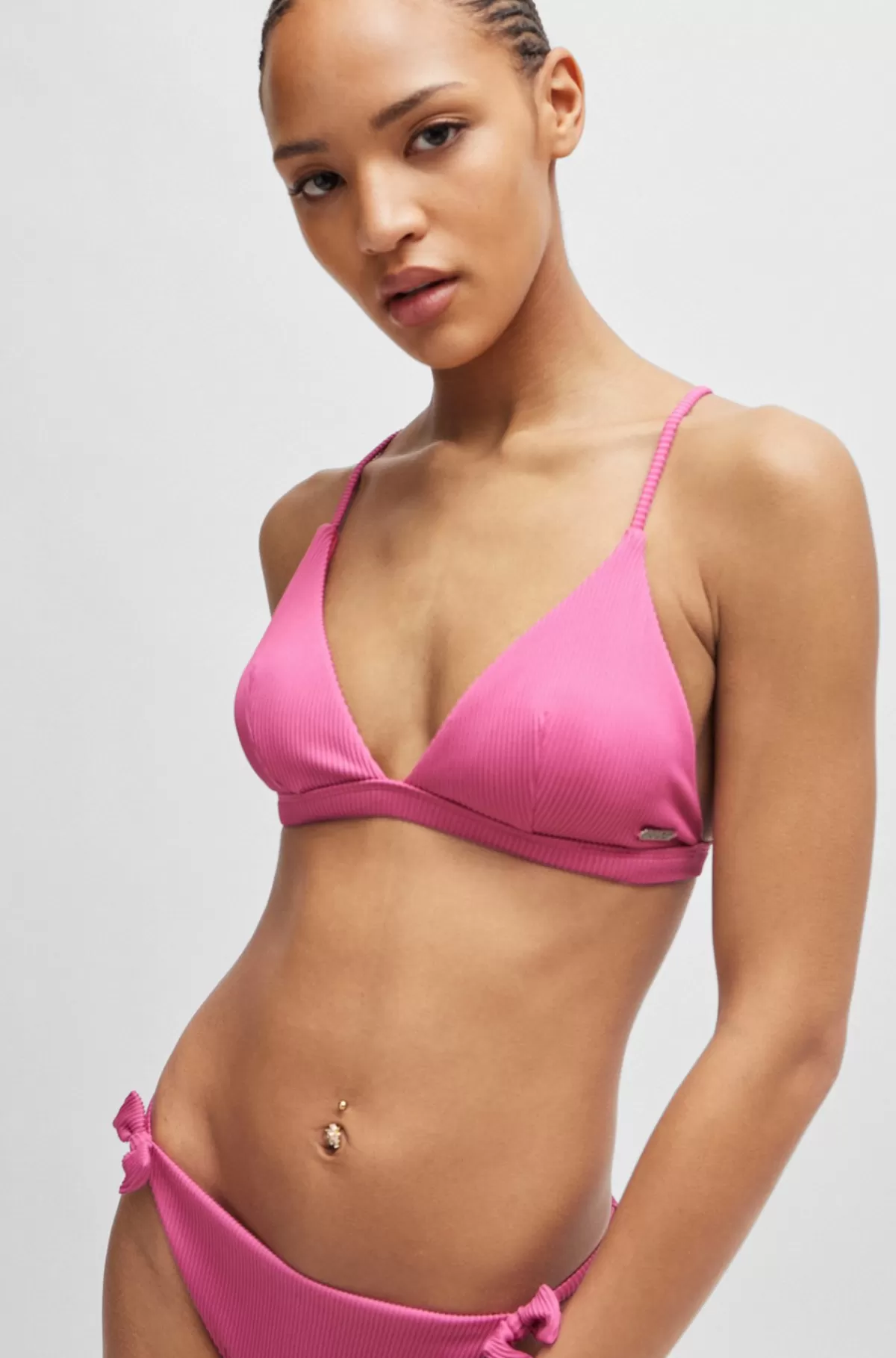 HUGO BOSS Trekantsbikinitop I Ribstof Med Sløjfedetalje Pink Outlet