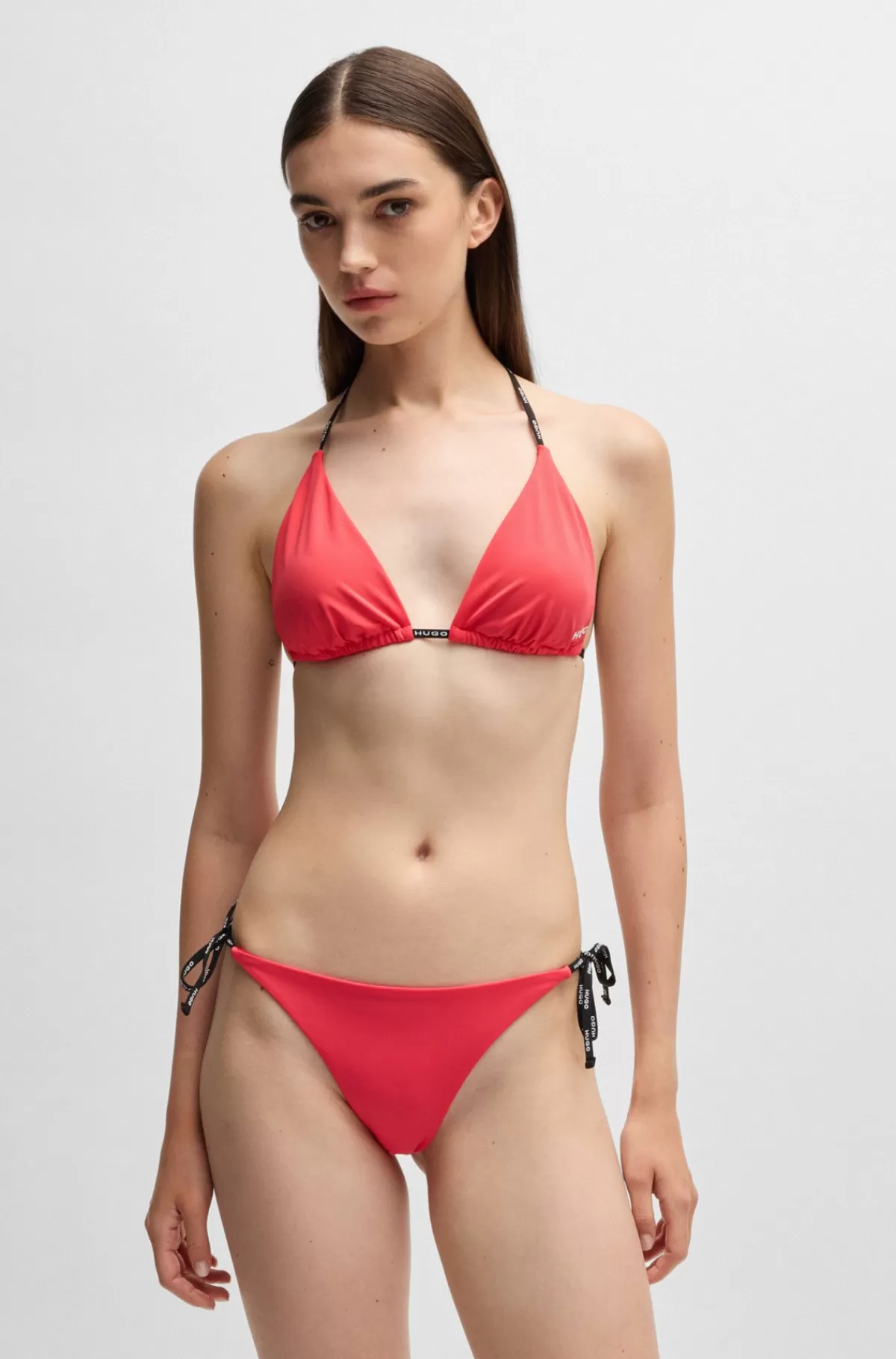 HUGO BOSS Trekantsbikinitop Med Kontrastfulde Logostropper Rød Cheap