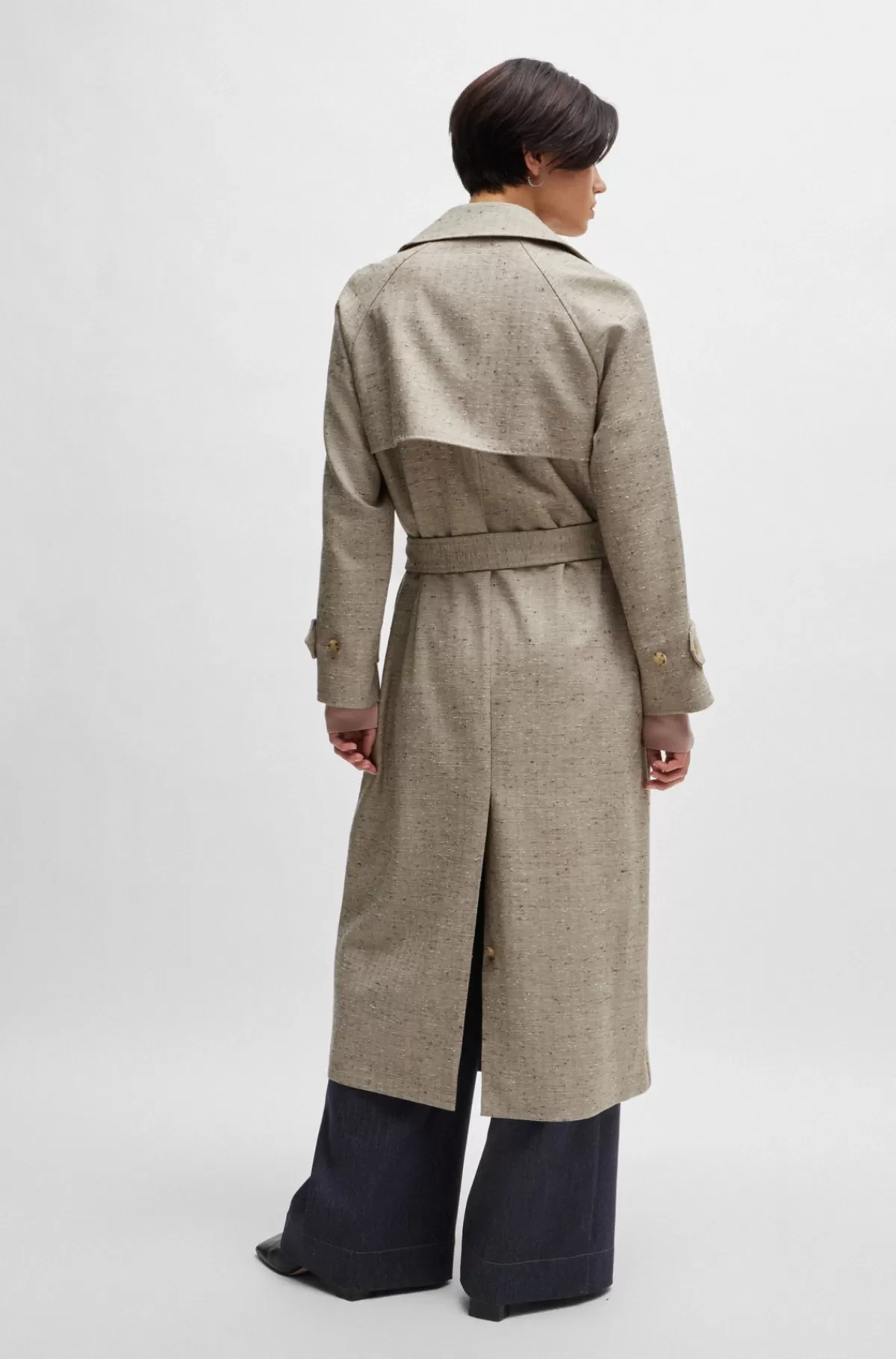 HUGO BOSS Trenchcoat I Uldblanding Med Bælte Beige Flash Sale