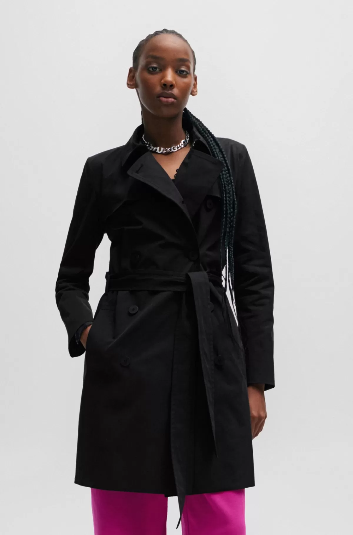 HUGO BOSS Trenchcoat Med Bælte I Bomuld Med Stræk Sort Shop