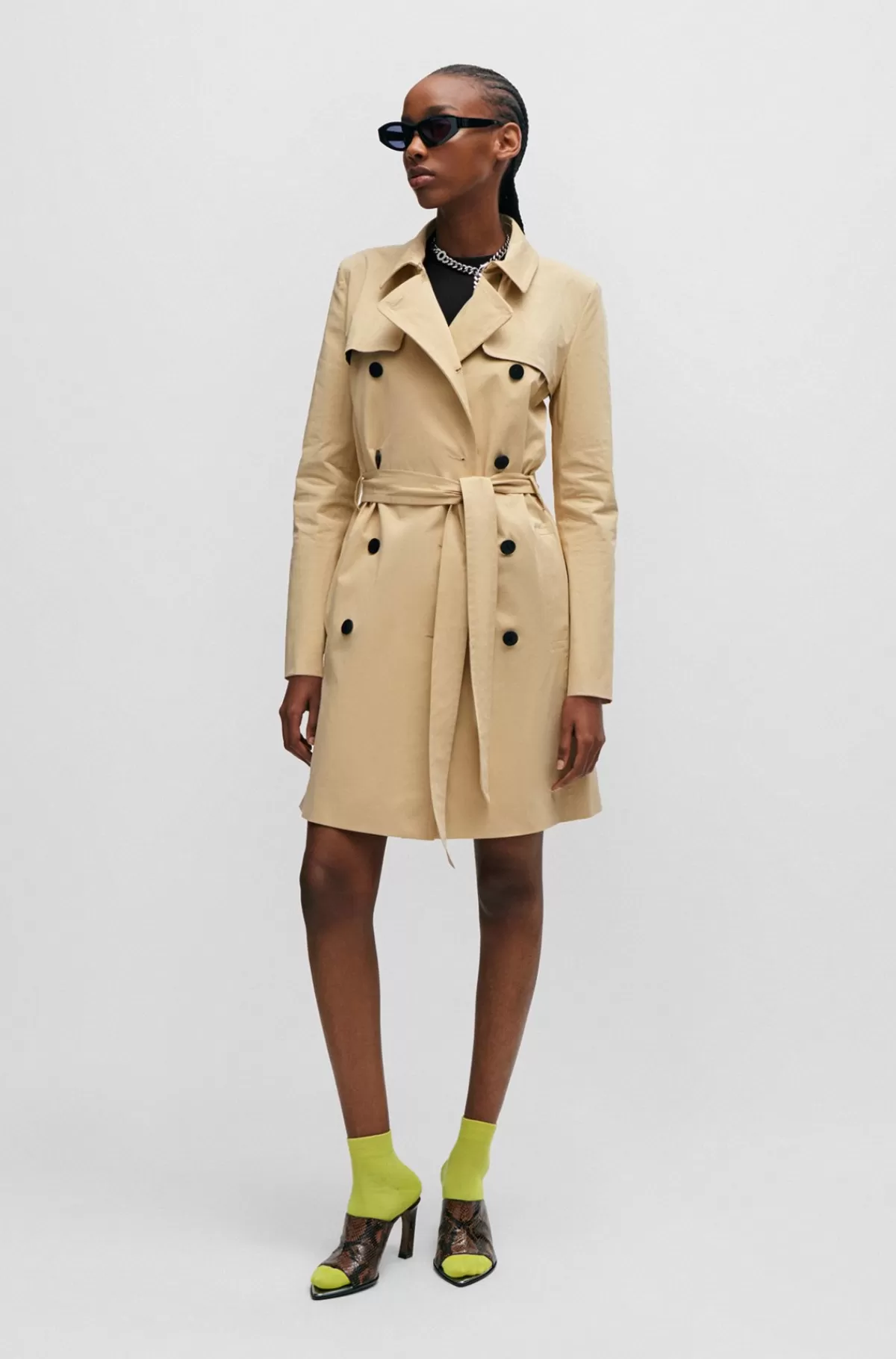 HUGO BOSS Trenchcoat Med Bælte I Bomuld Med Stræk Lys beige Best Sale