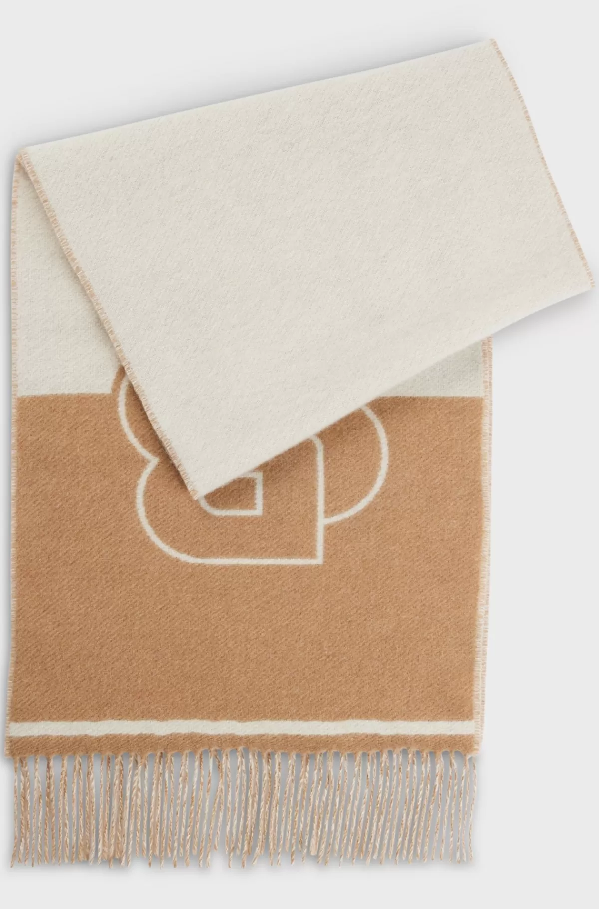 HUGO BOSS Tørklæde I Uldblanding Med Dobbelt B-monogram Beige Sale