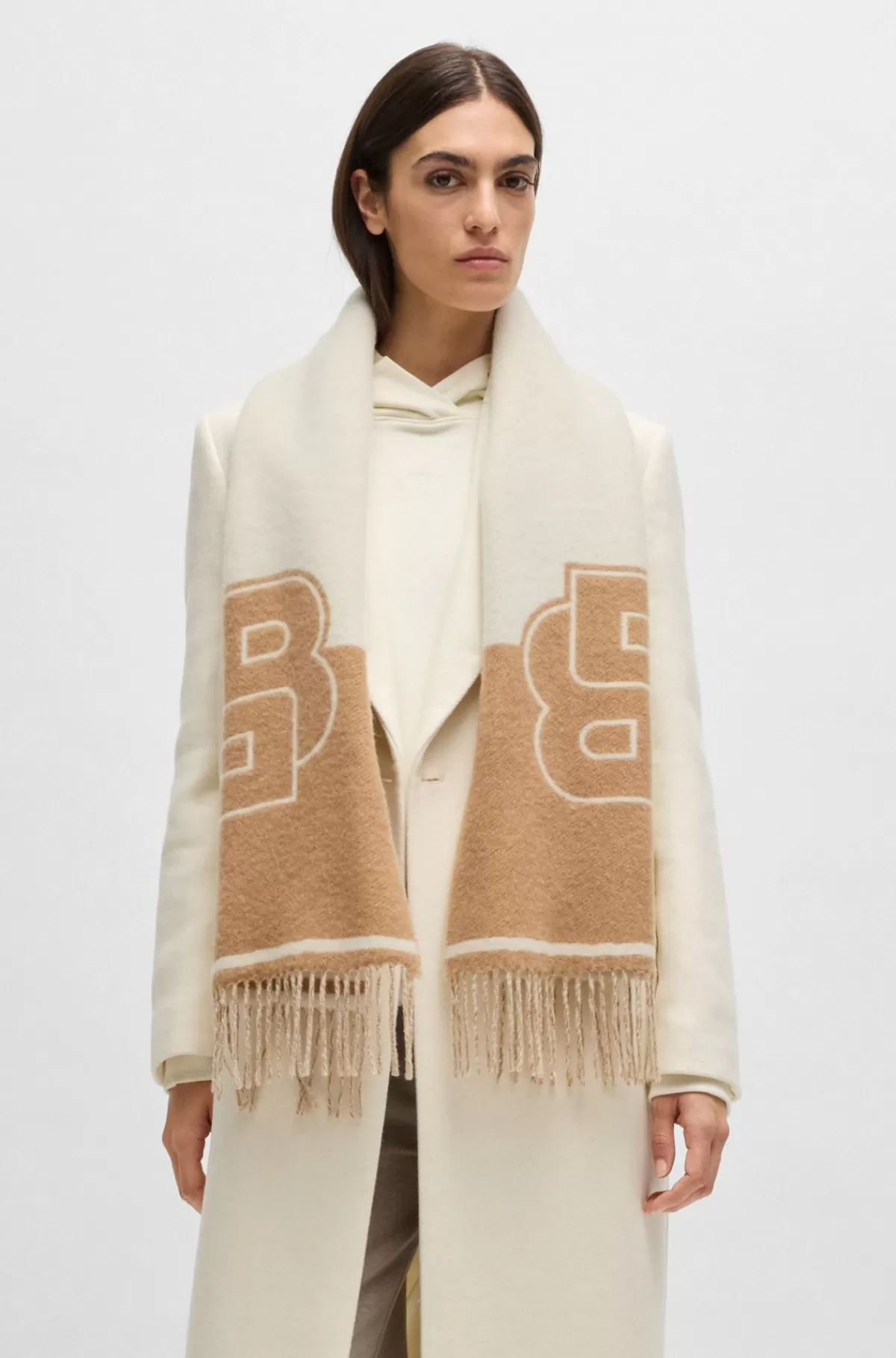 HUGO BOSS Tørklæde I Uldblanding Med Dobbelt B-monogram Beige Sale