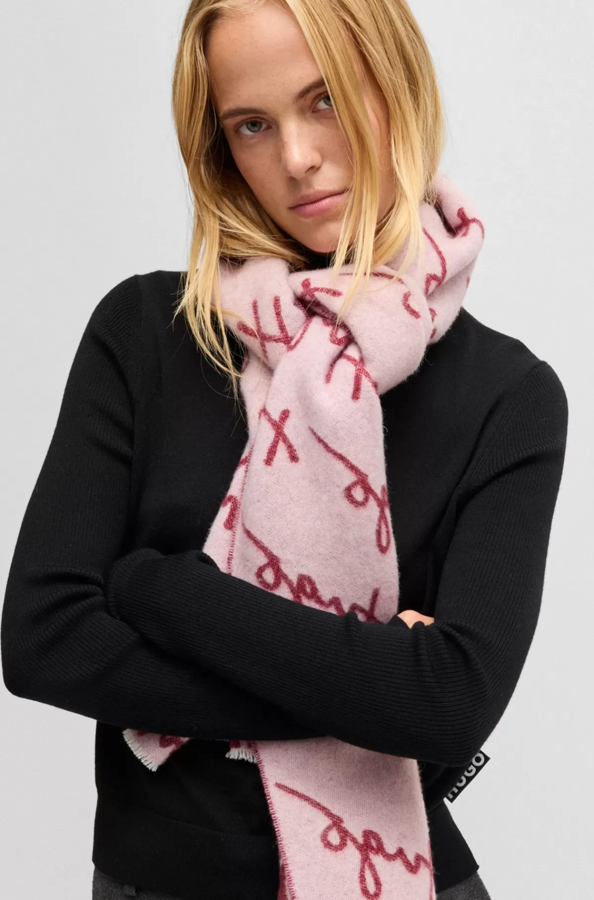 HUGO BOSS Tørklæde I Uldblanding Med Logodetalje Rød Flash Sale