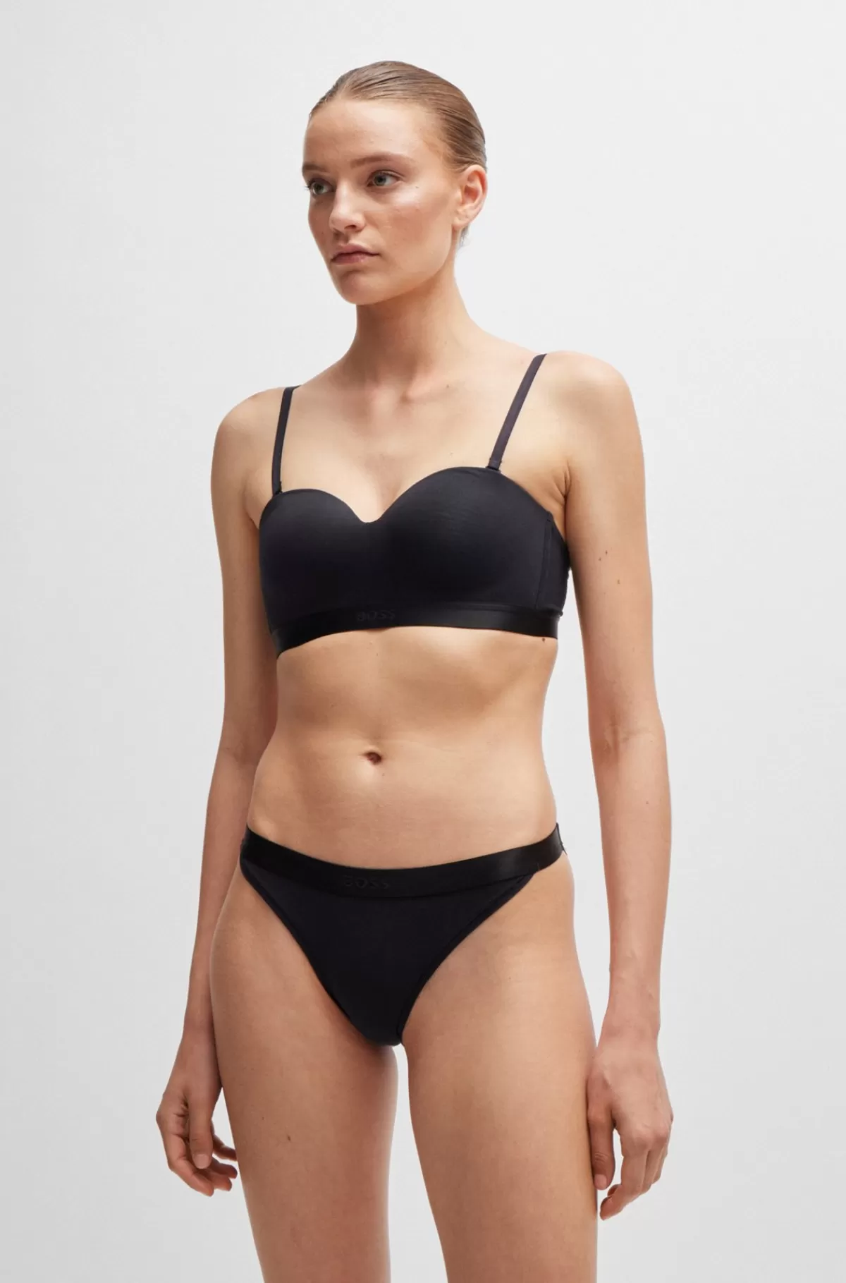 HUGO BOSS Trusser I Bomuldsblanding Med Linning Med Signaturlogo Sort Store
