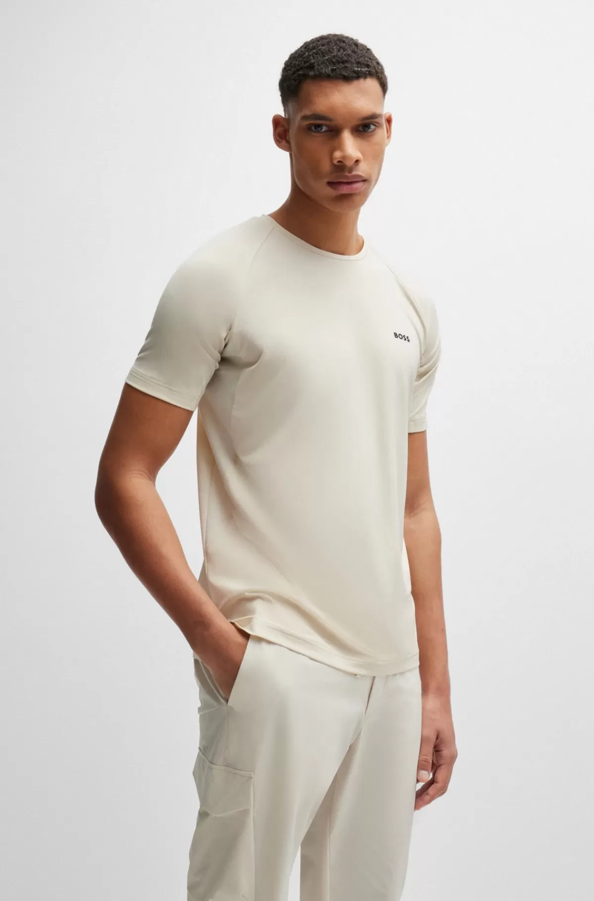 HUGO BOSS T-shirt I Blandede Materialer Med Performance-stræk Naturlig Best Sale