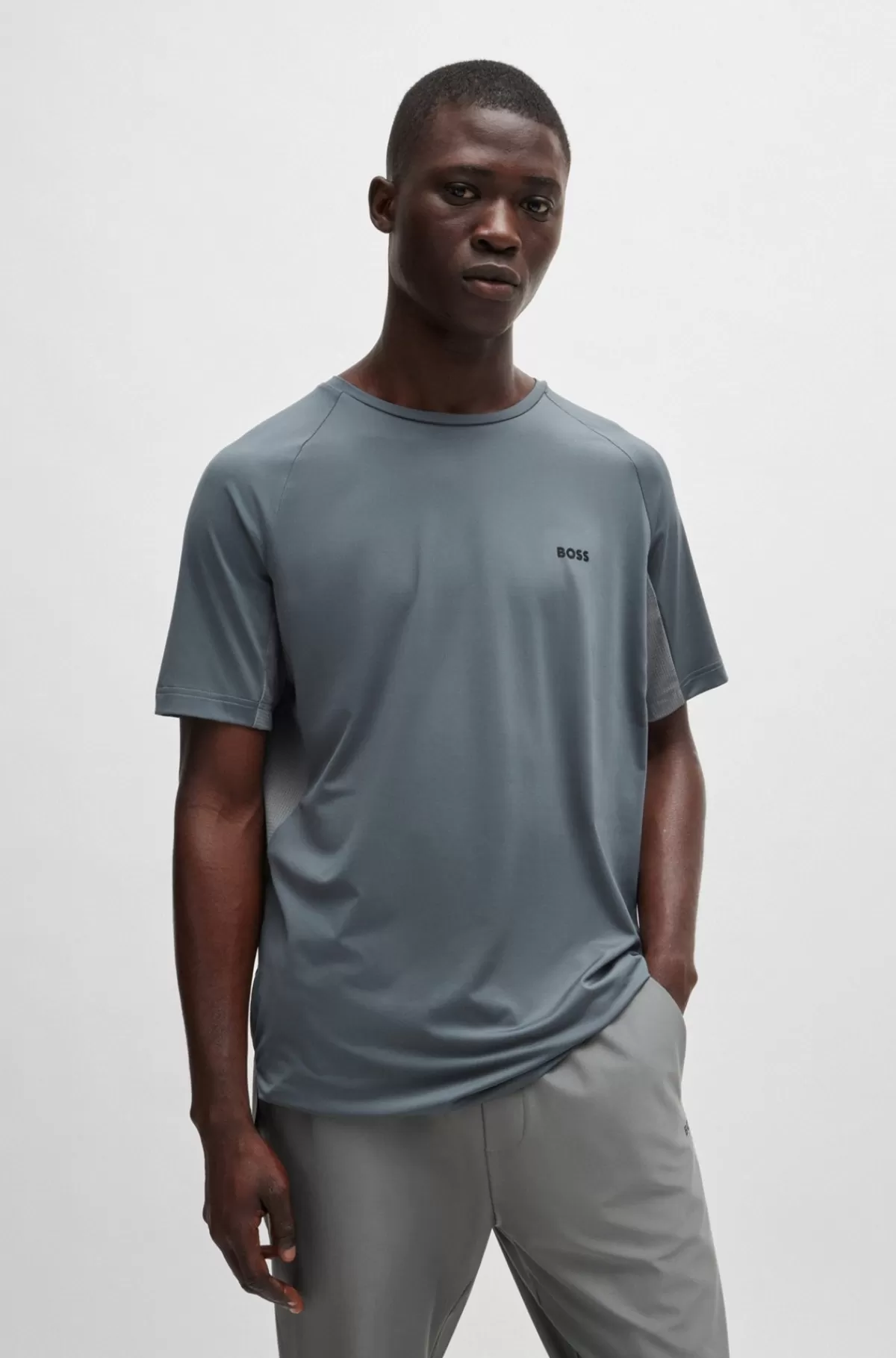 HUGO BOSS T-shirt I Blandede Materialer Med Performance-stræk Grå Best