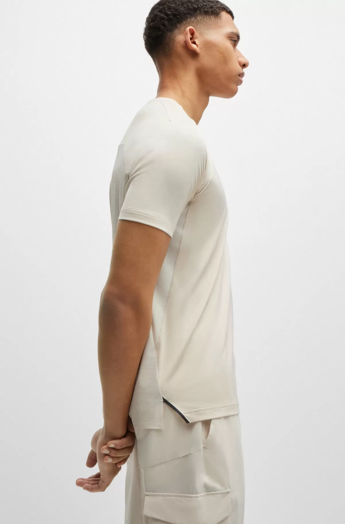HUGO BOSS T-shirt I Blandede Materialer Med Performance-stræk Naturlig Best Sale