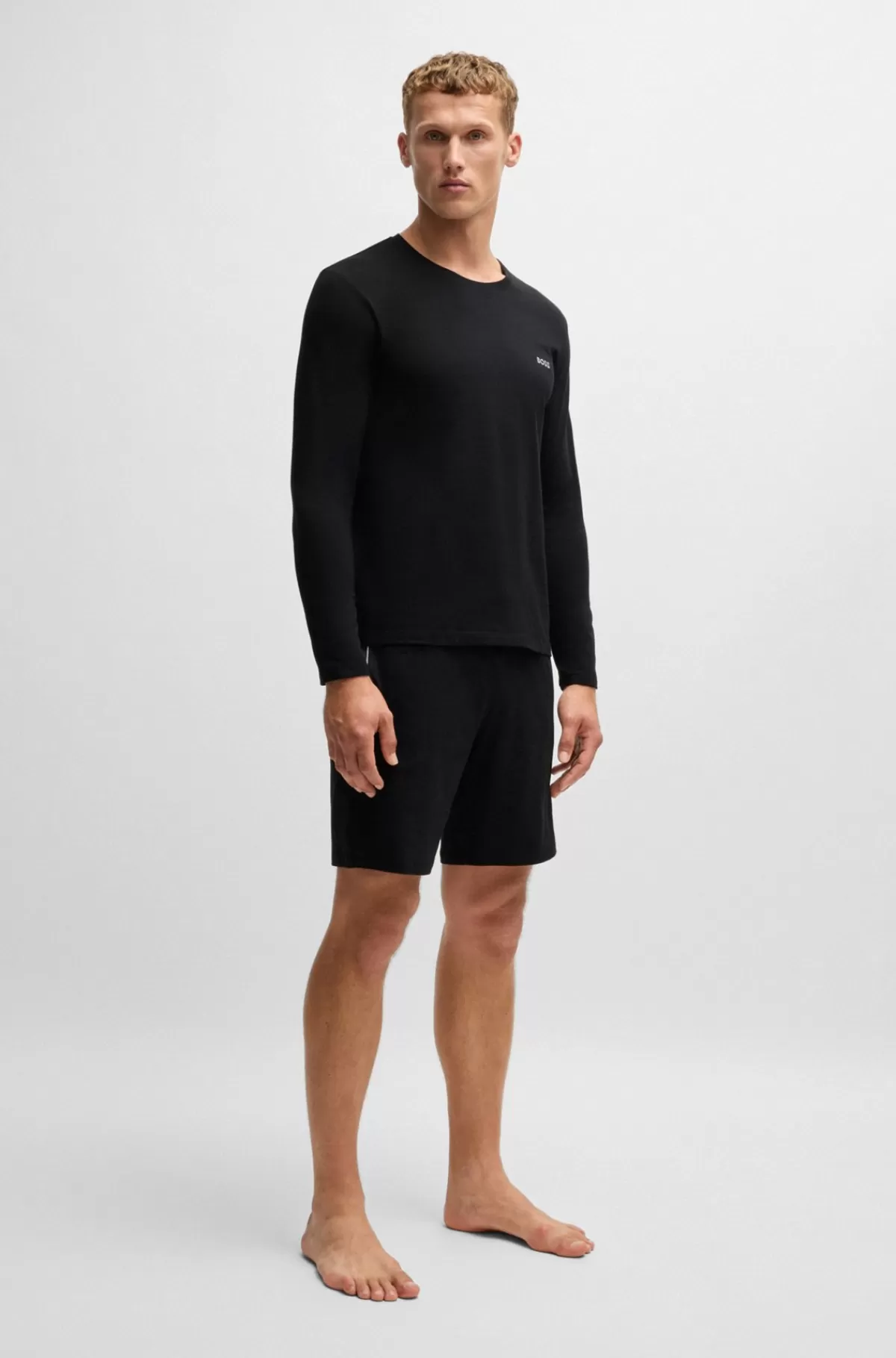 HUGO BOSS T-shirt I Bomuld Med Stræk Og Broderet Logo Sort Online