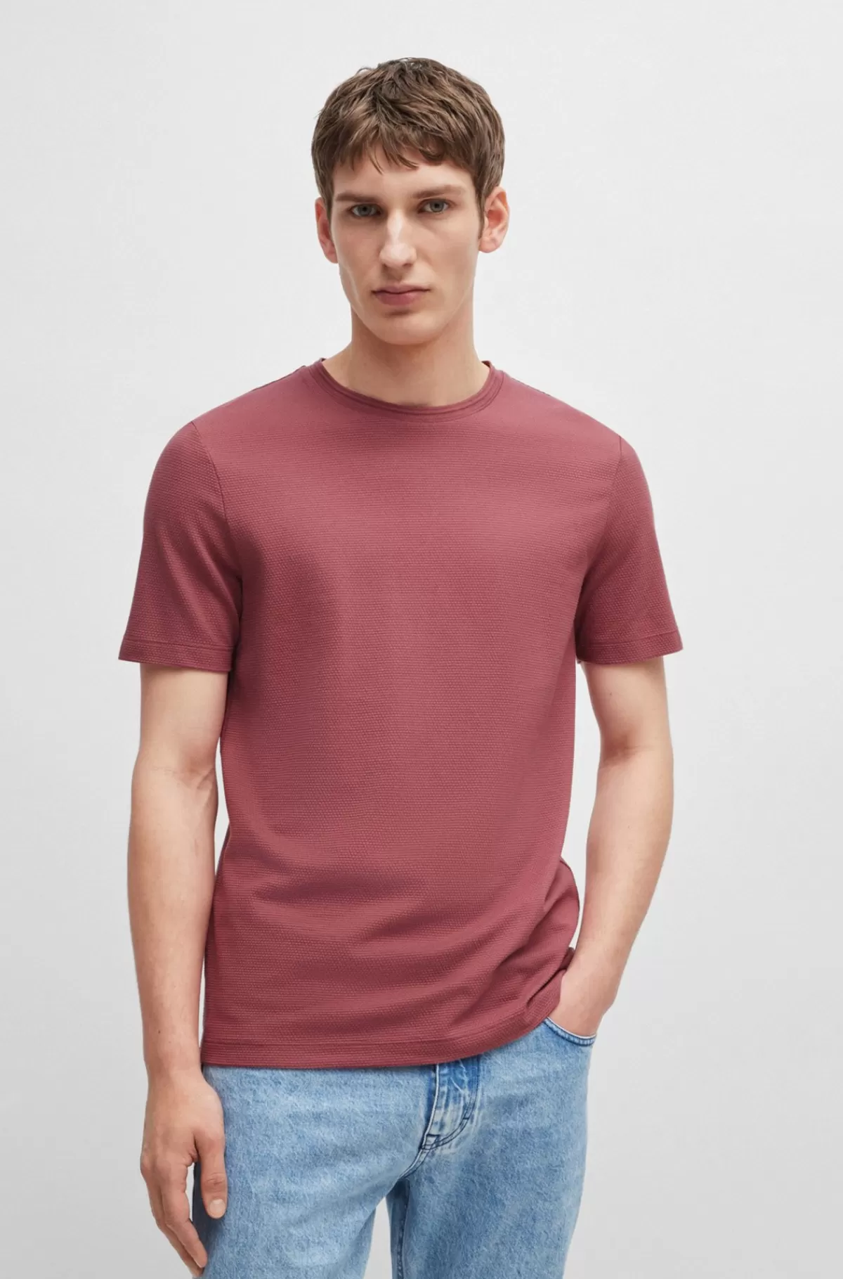 HUGO BOSS T-shirt I Bomuldsblanding Med Jacquardboblestruktur Rød Cheap
