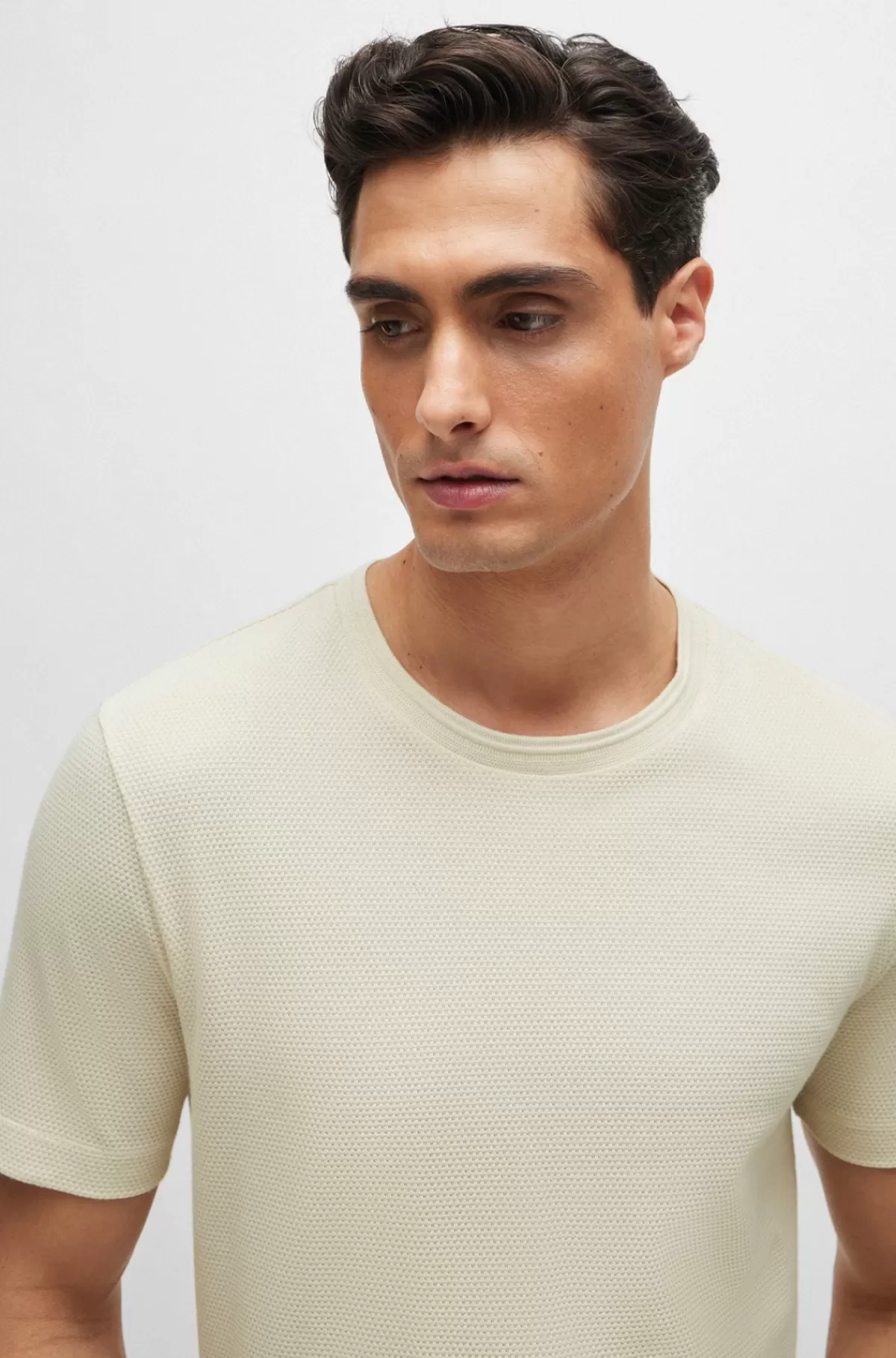 HUGO BOSS T-shirt I Bomuldsblanding Med Jacquardboblestruktur Naturlig Outlet