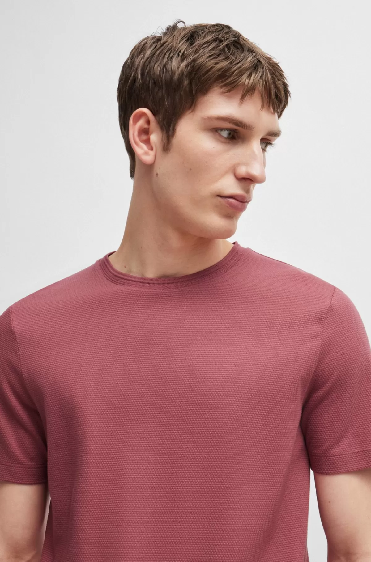 HUGO BOSS T-shirt I Bomuldsblanding Med Jacquardboblestruktur Rød Cheap