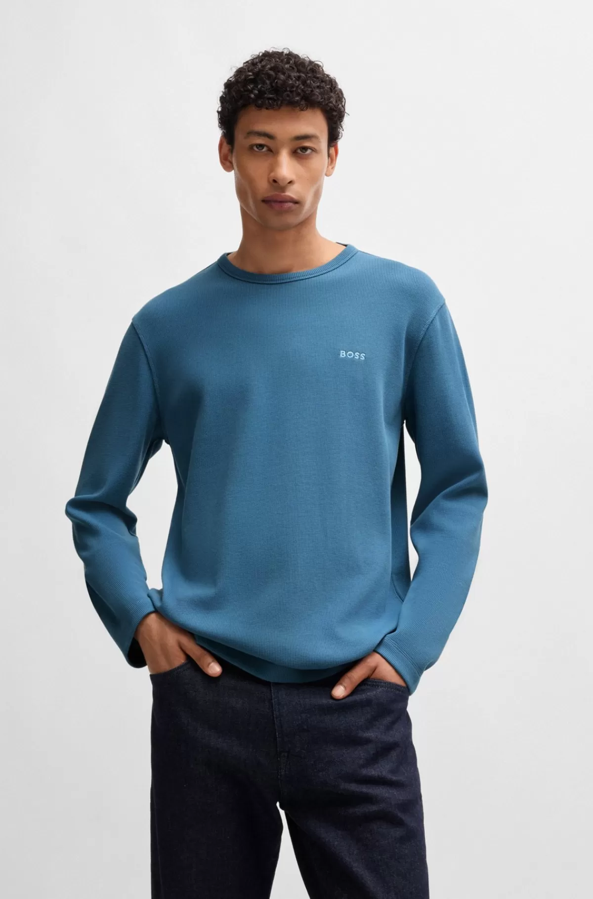 HUGO BOSS T-shirt I Bomuldsblanding Med Regular Fit Og Broderet Logo Lyseblå Cheap