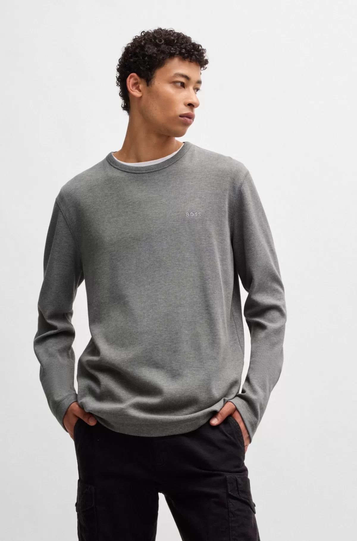 HUGO BOSS T-shirt I Bomuldsblanding Med Regular Fit Og Broderet Logo Lysegrå Cheap