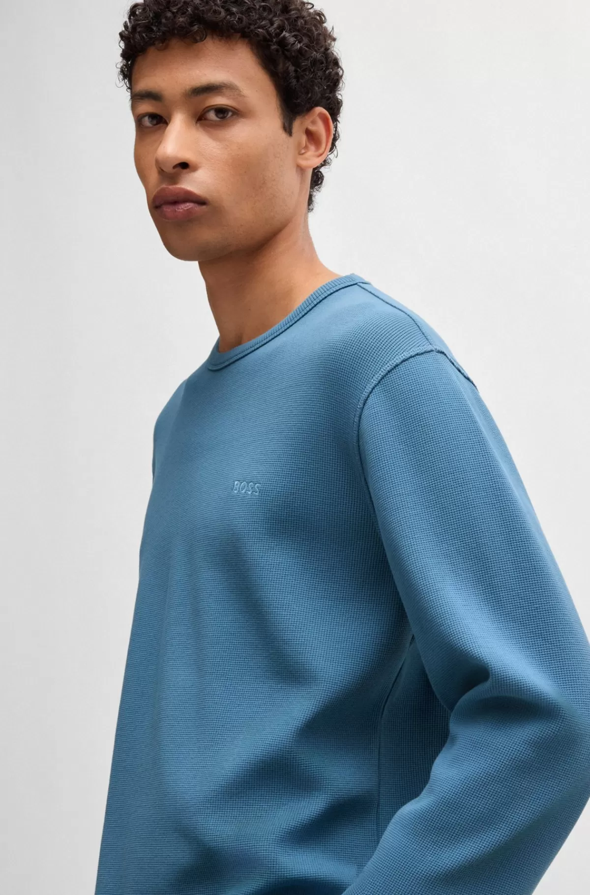 HUGO BOSS T-shirt I Bomuldsblanding Med Regular Fit Og Broderet Logo Lyseblå Cheap