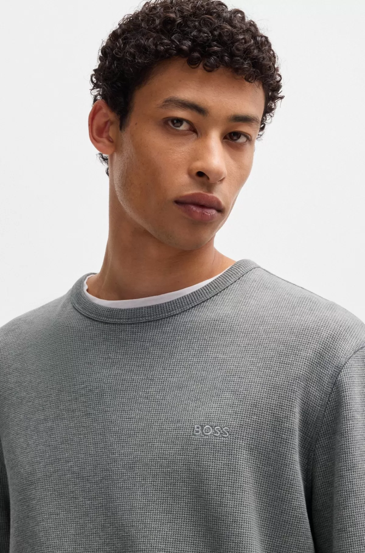 HUGO BOSS T-shirt I Bomuldsblanding Med Regular Fit Og Broderet Logo Lysegrå Cheap