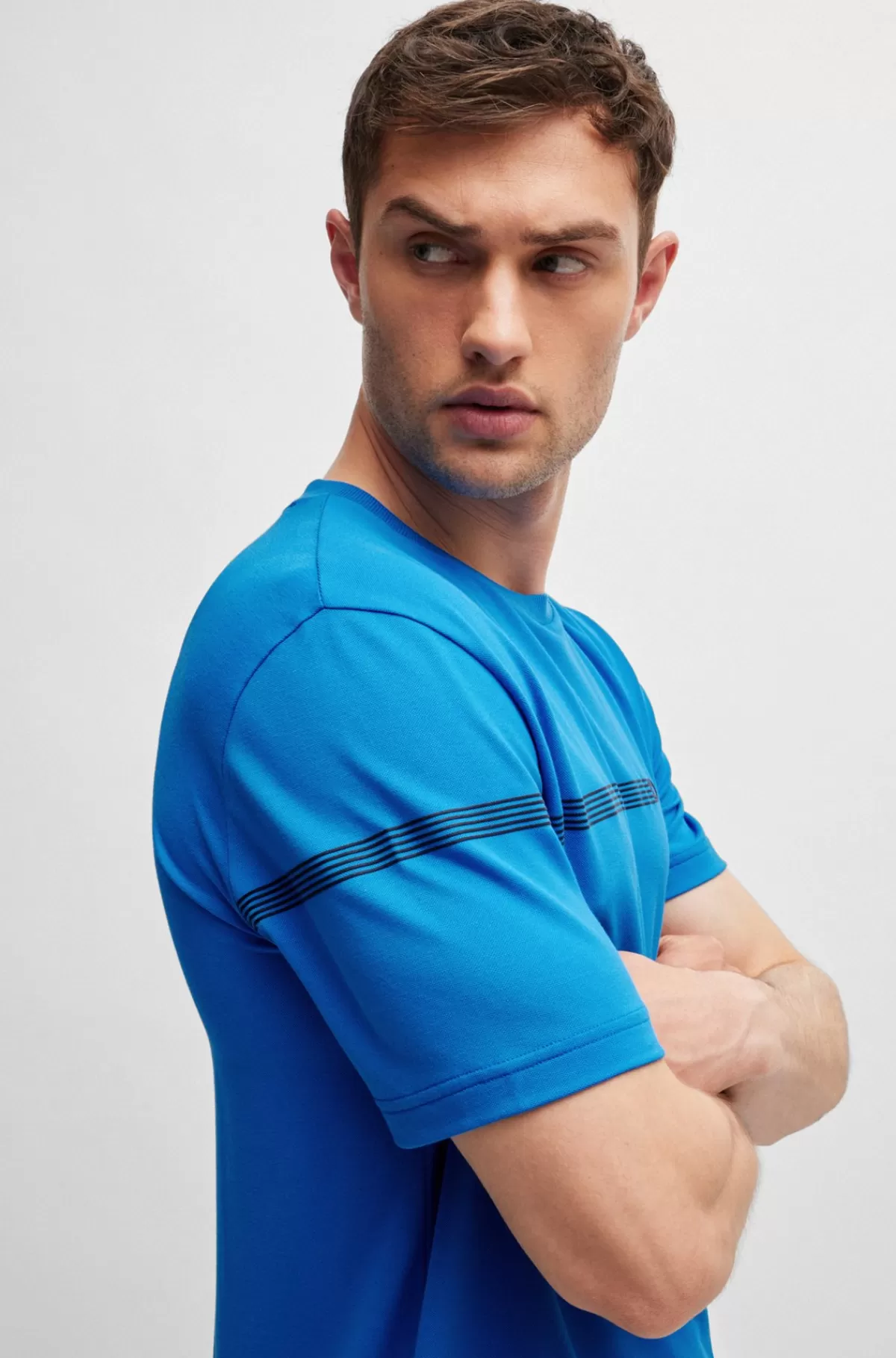 HUGO BOSS T-shirt I Bomuldsblanding Med Striber Og Logo Blå Outlet