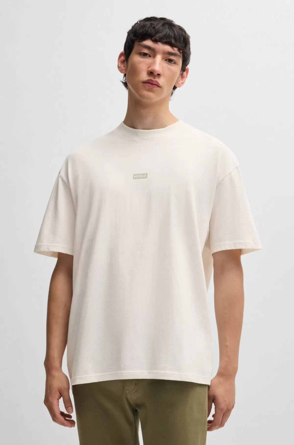 HUGO BOSS T-shirt I Bomuldsjersey Med Den Nye Sæsons Logografik Naturlig Hot