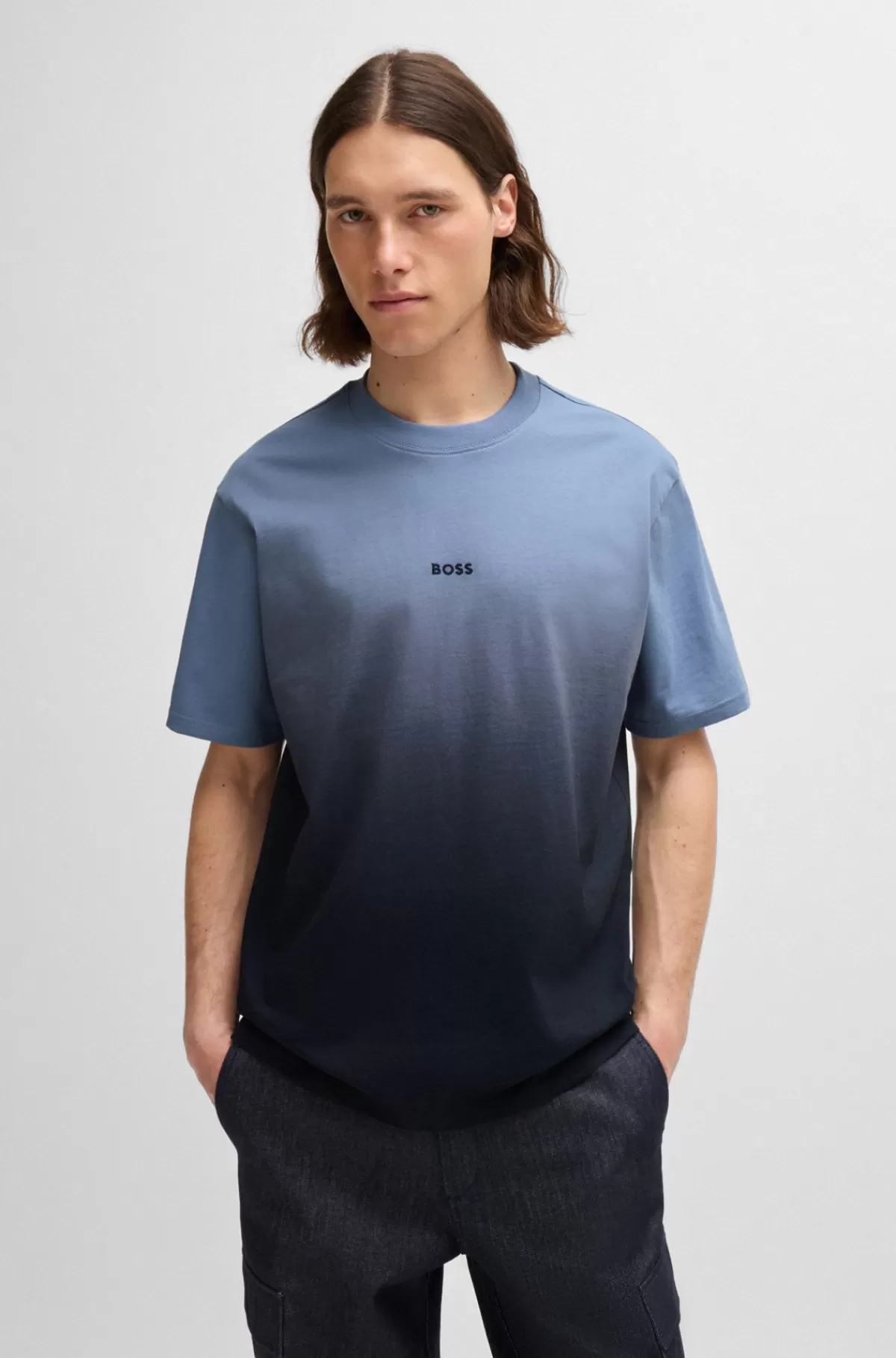 HUGO BOSS T-shirt I Bomuldsjersey Med Dip-dye-finish Lyseblå Online