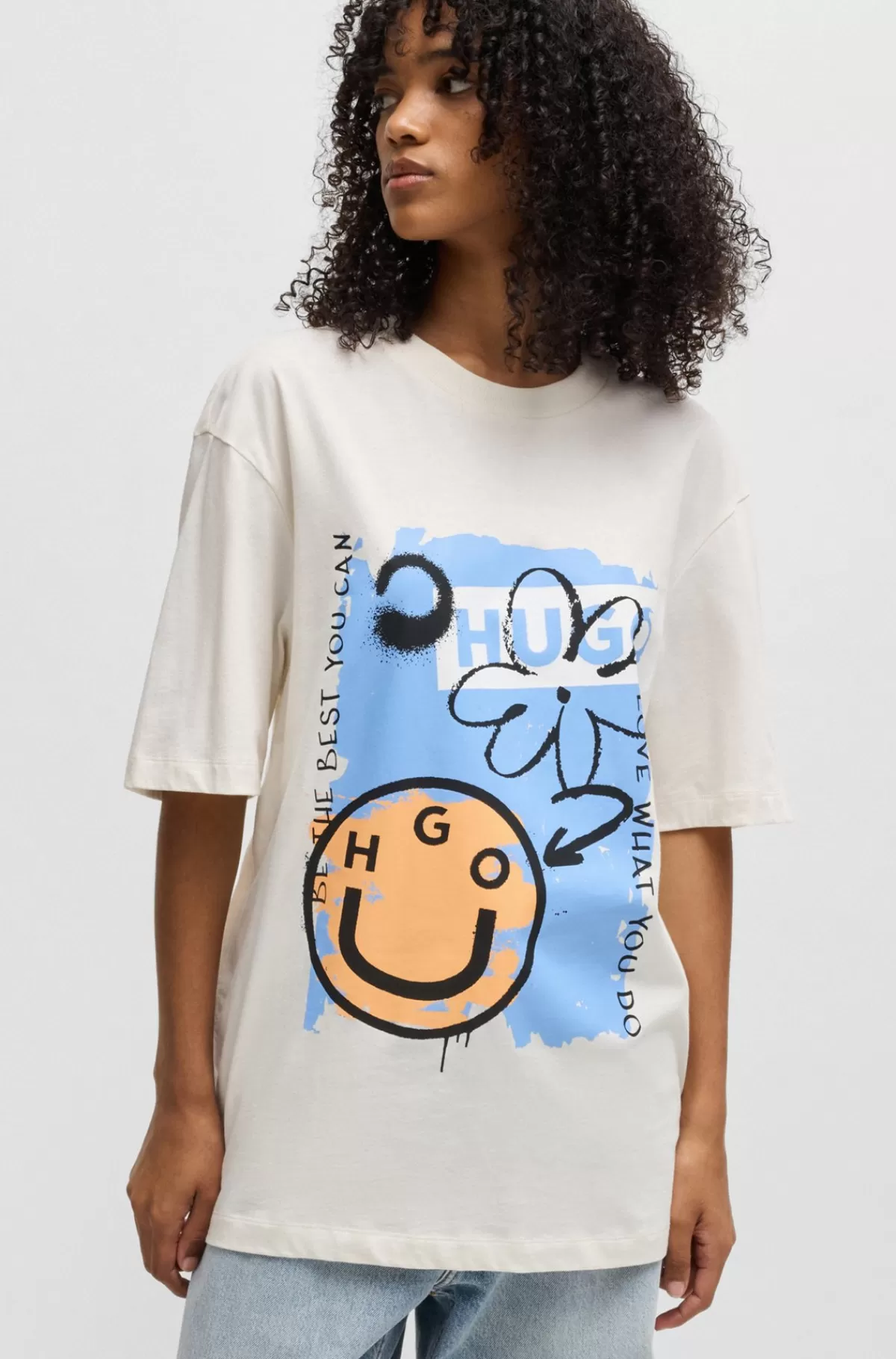 HUGO BOSS T-shirt I Bomuldsjersey Med Graffitiinspireret Grafik Naturlig Best