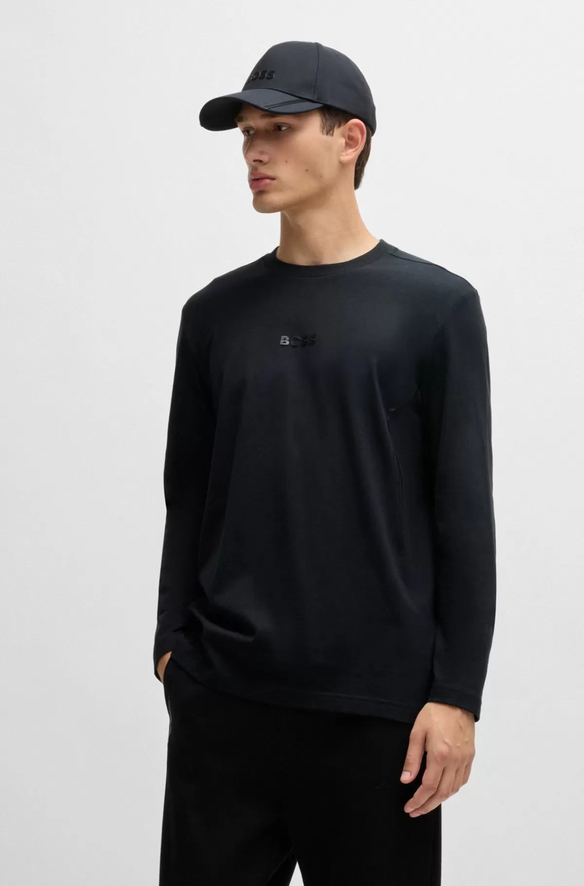 HUGO BOSS T-shirt I Bomuldsjersey Med Logo Med Spejleffekt Sort Sale