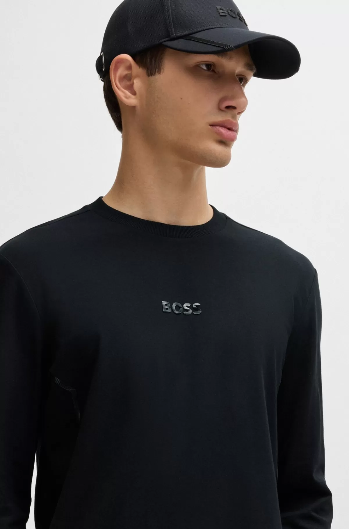 HUGO BOSS T-shirt I Bomuldsjersey Med Logo Med Spejleffekt Sort Sale
