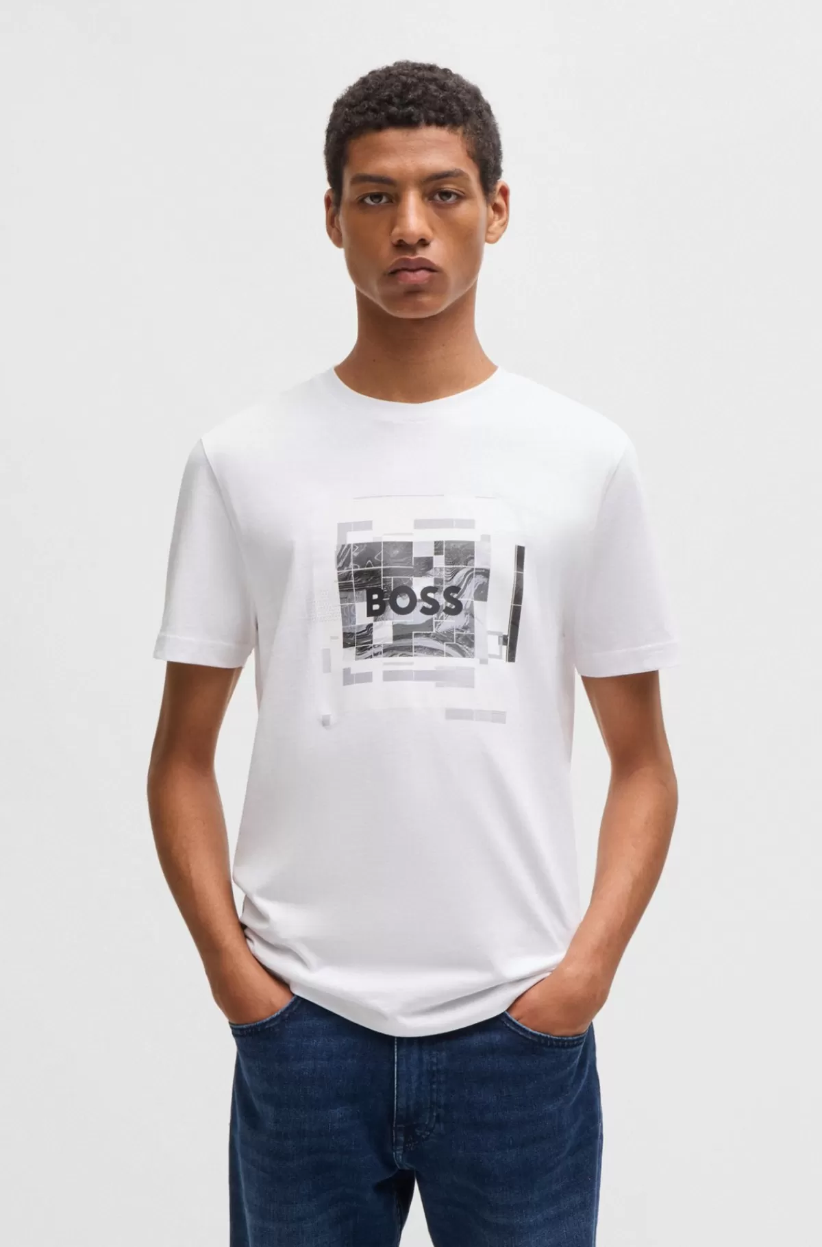 HUGO BOSS T-shirt I Bomuldsjersey Med Logografik Hvid Hot