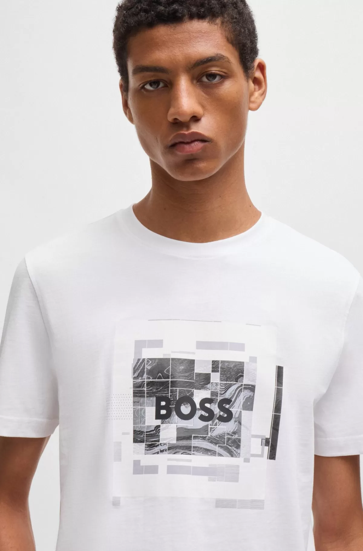 HUGO BOSS T-shirt I Bomuldsjersey Med Logografik Hvid Hot