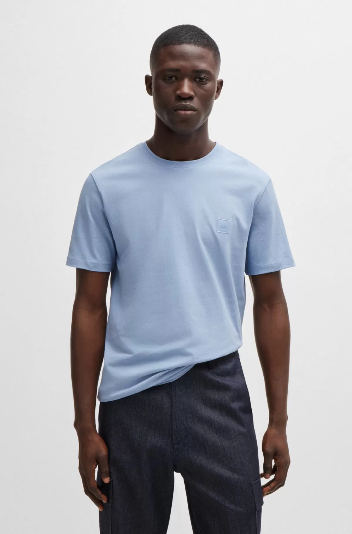 HUGO BOSS T-shirt I Bomuldsjersey Med Logomærke Lyseblå Outlet