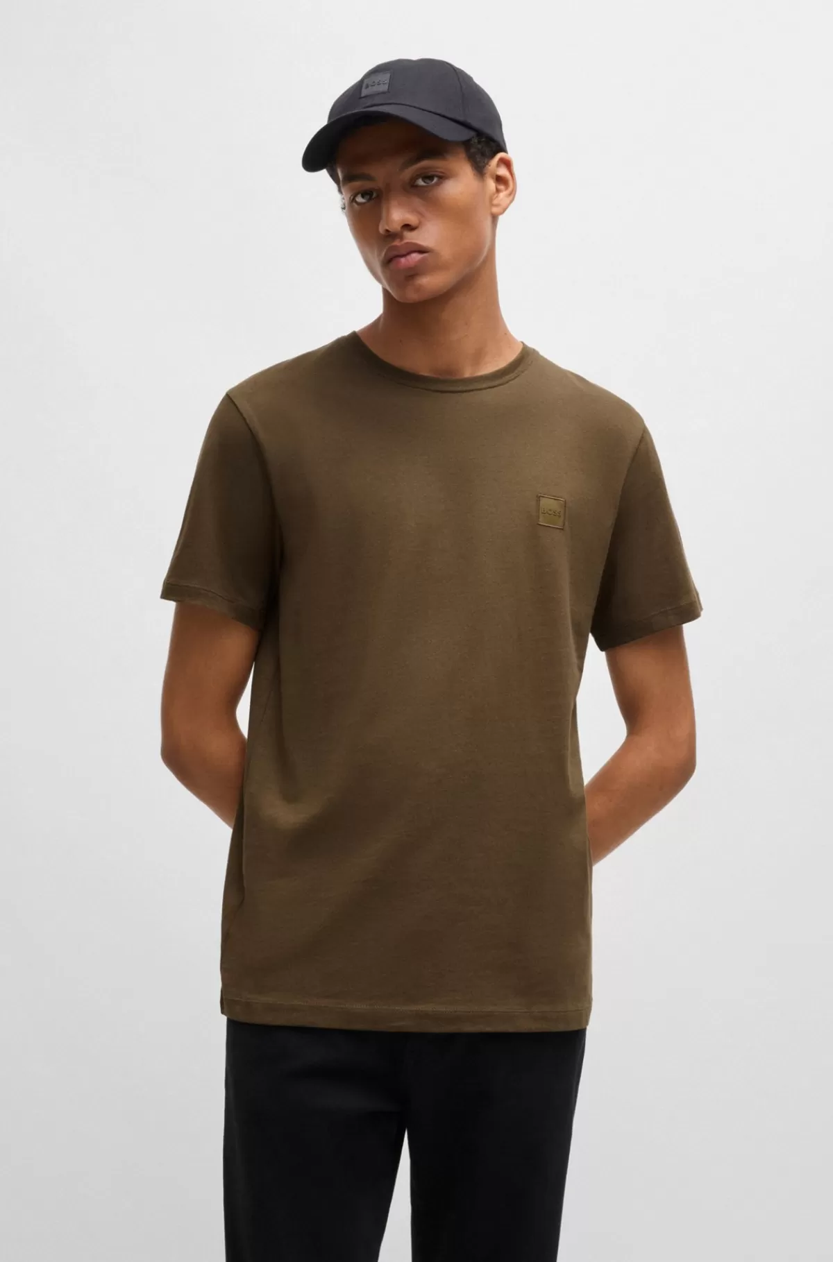 HUGO BOSS T-shirt I Bomuldsjersey Med Logomærke Mørkebrun Shop