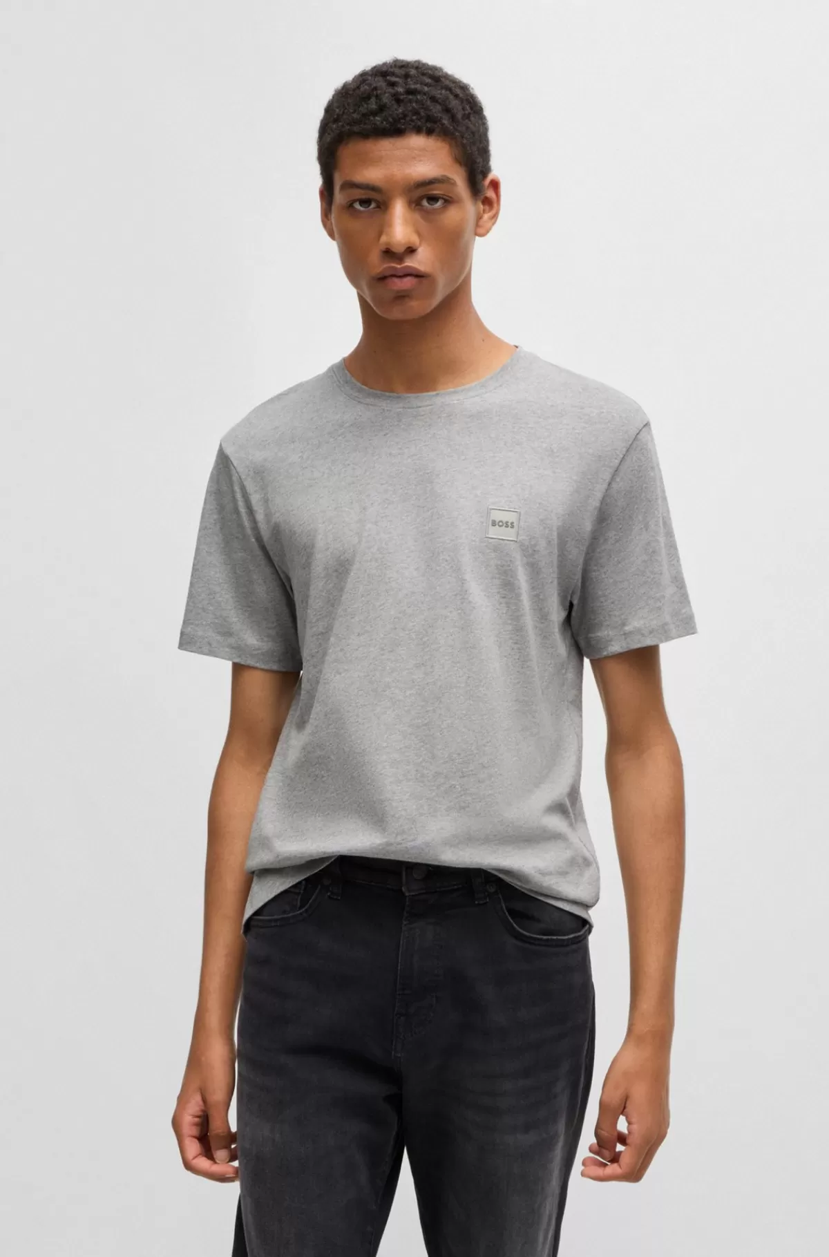 HUGO BOSS T-shirt I Bomuldsjersey Med Logomærke Lysegrå Best
