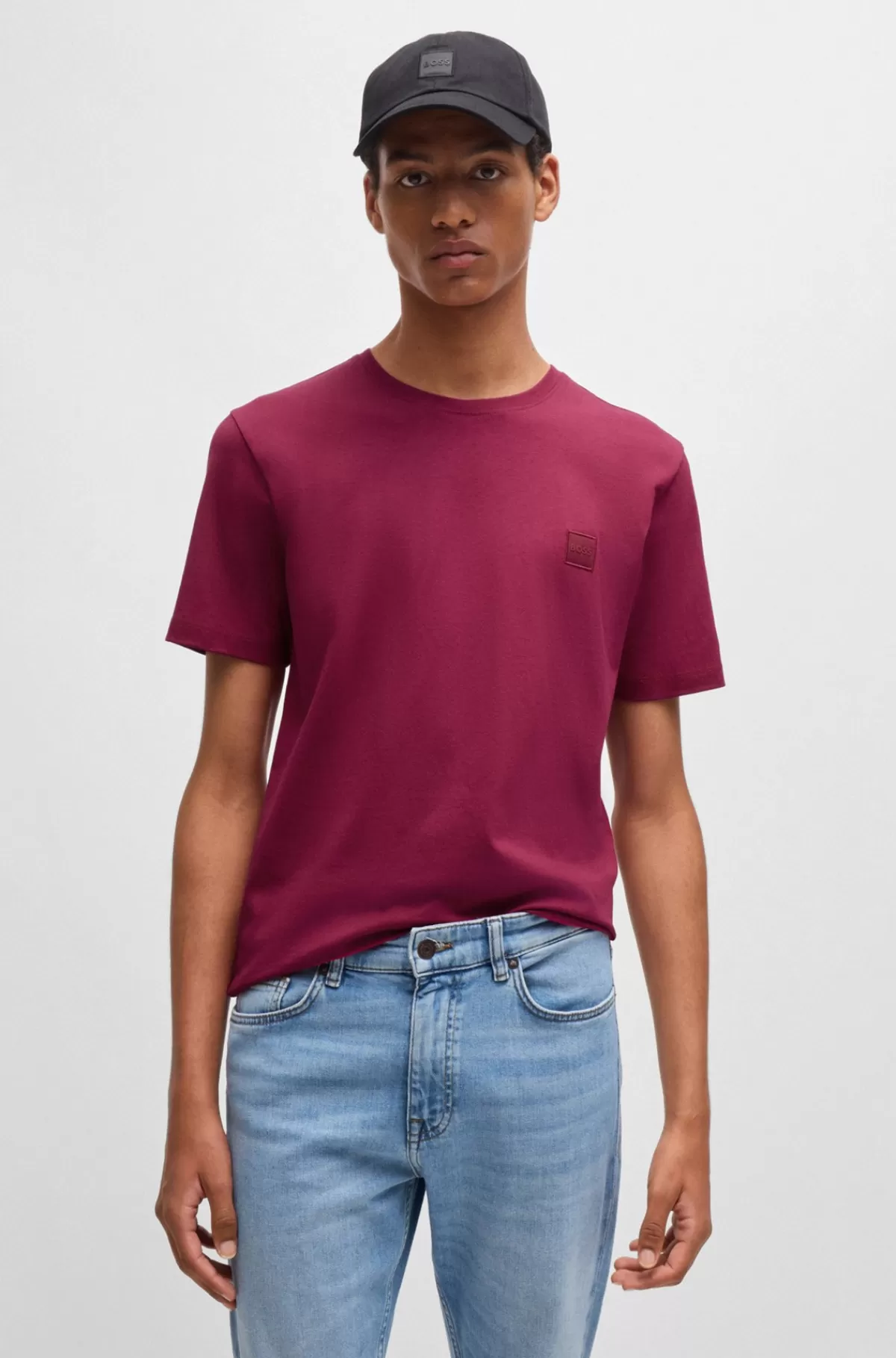 HUGO BOSS T-shirt I Bomuldsjersey Med Logomærke Mørkerød Hot