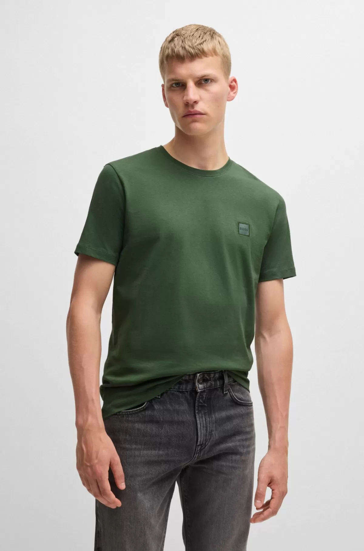 HUGO BOSS T-shirt I Bomuldsjersey Med Logomærke Grøn Outlet