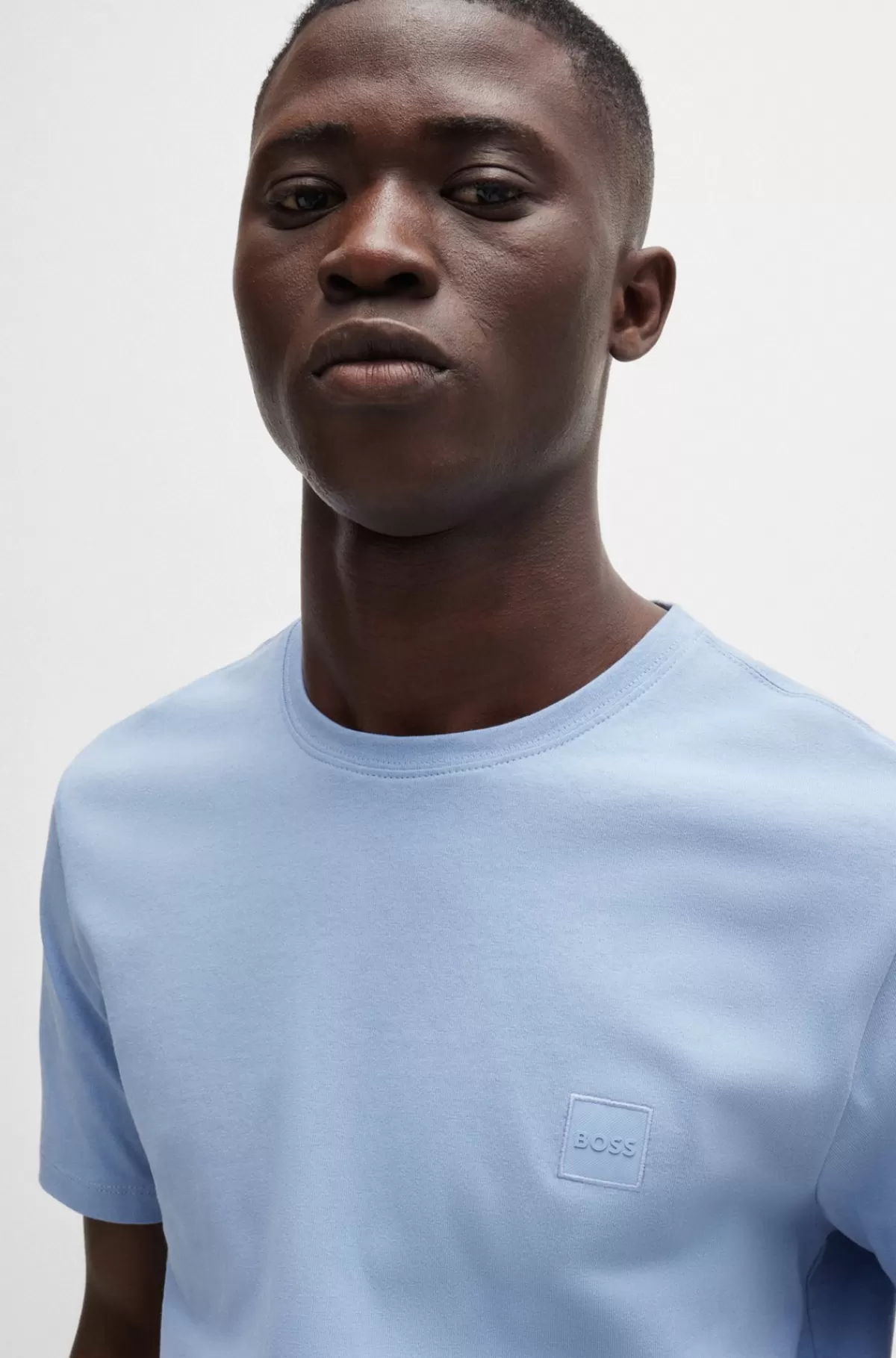 HUGO BOSS T-shirt I Bomuldsjersey Med Logomærke Lyseblå Outlet