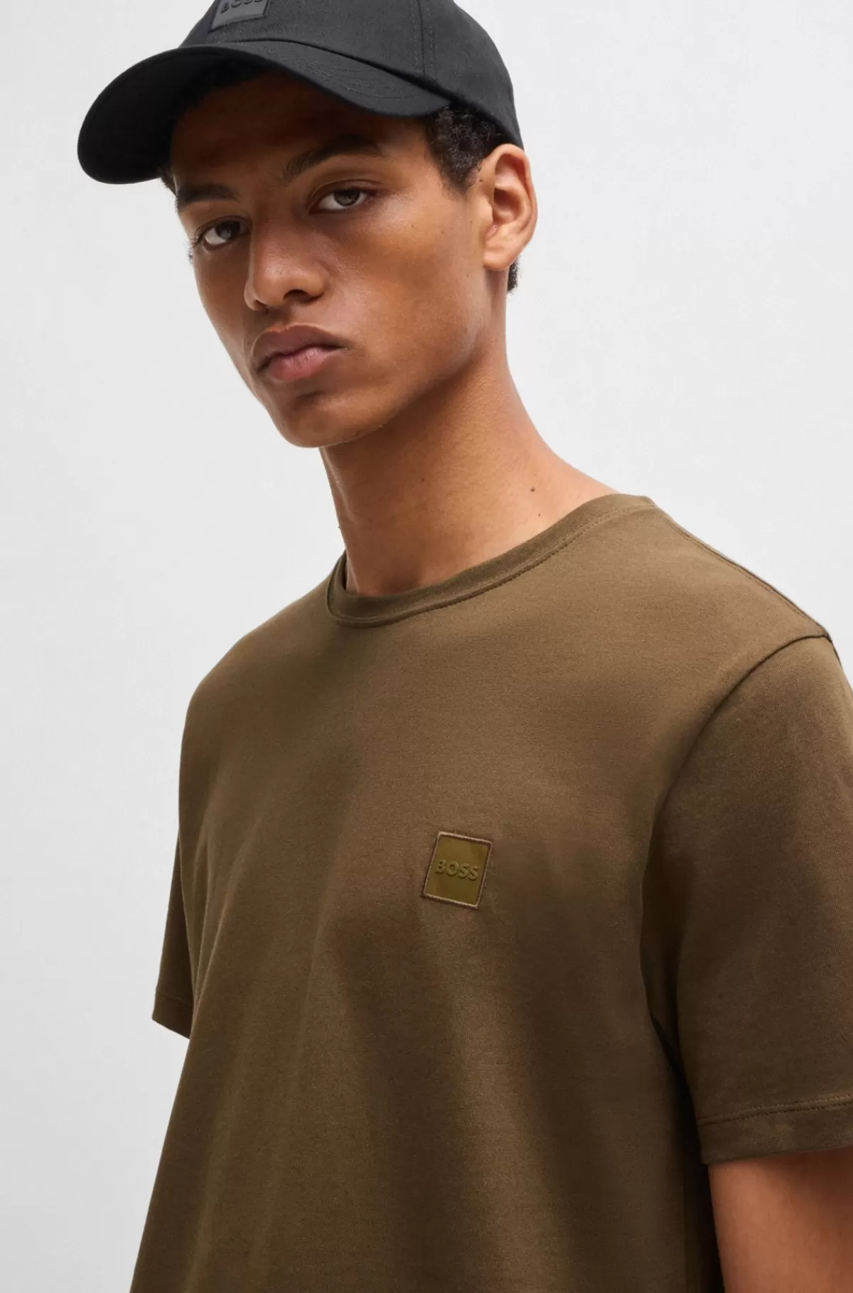 HUGO BOSS T-shirt I Bomuldsjersey Med Logomærke Mørkebrun Shop