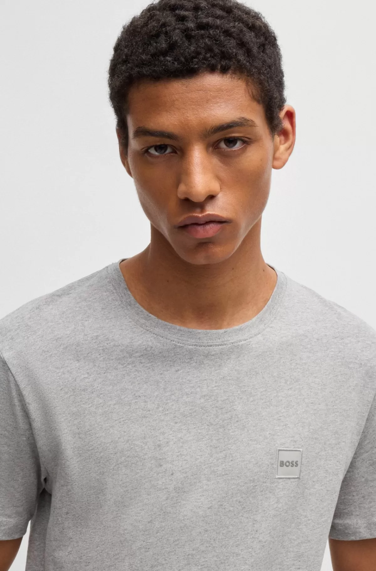 HUGO BOSS T-shirt I Bomuldsjersey Med Logomærke Lysegrå Best