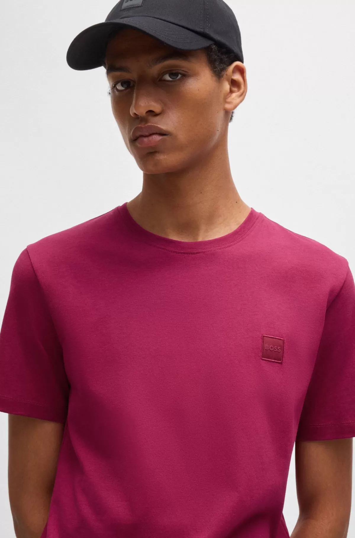 HUGO BOSS T-shirt I Bomuldsjersey Med Logomærke Mørkerød Hot