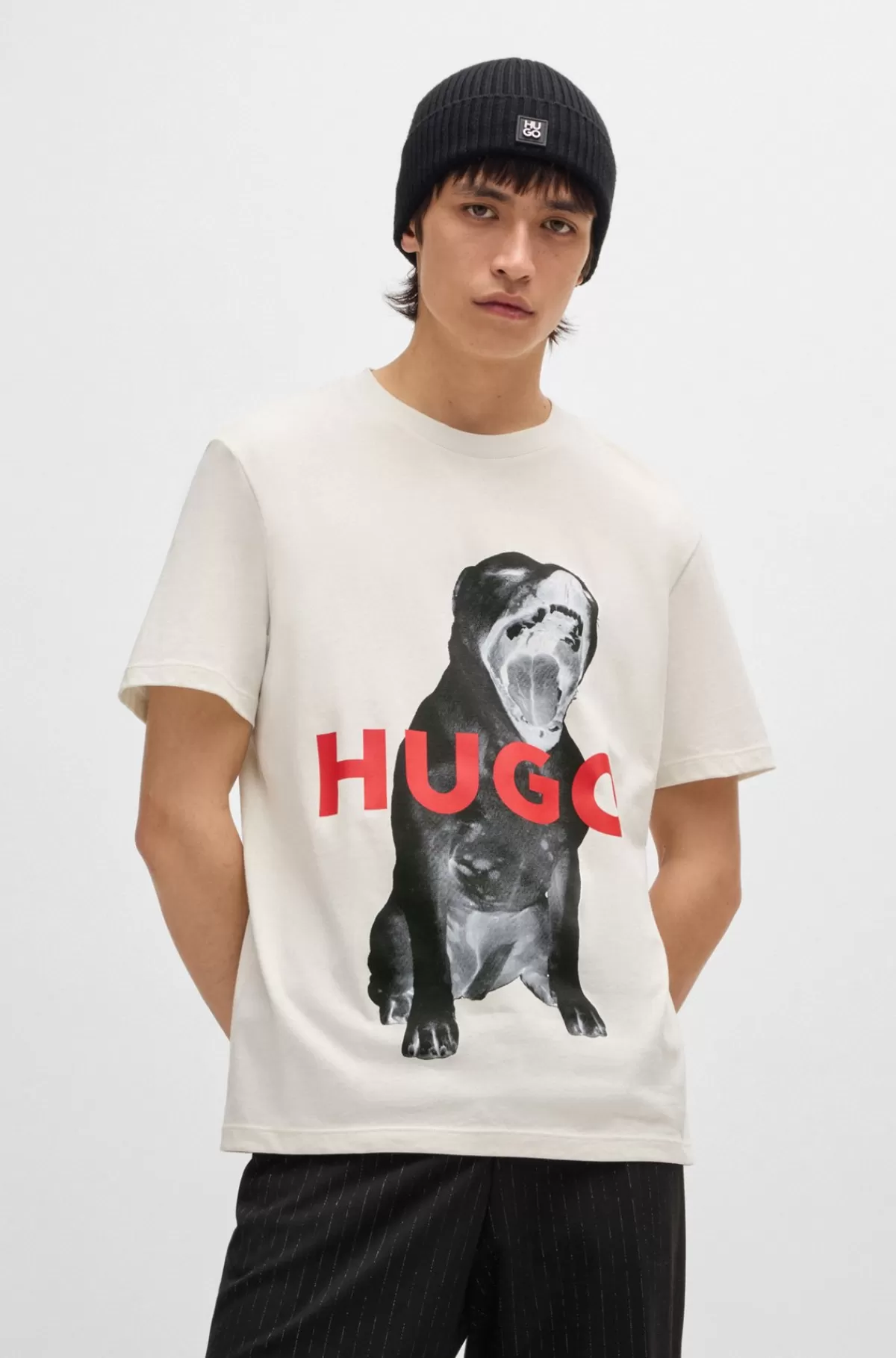 HUGO BOSS T-shirt I Bomuldsjersey Med Regular Fit Og Dyregrafik Naturlig Sale