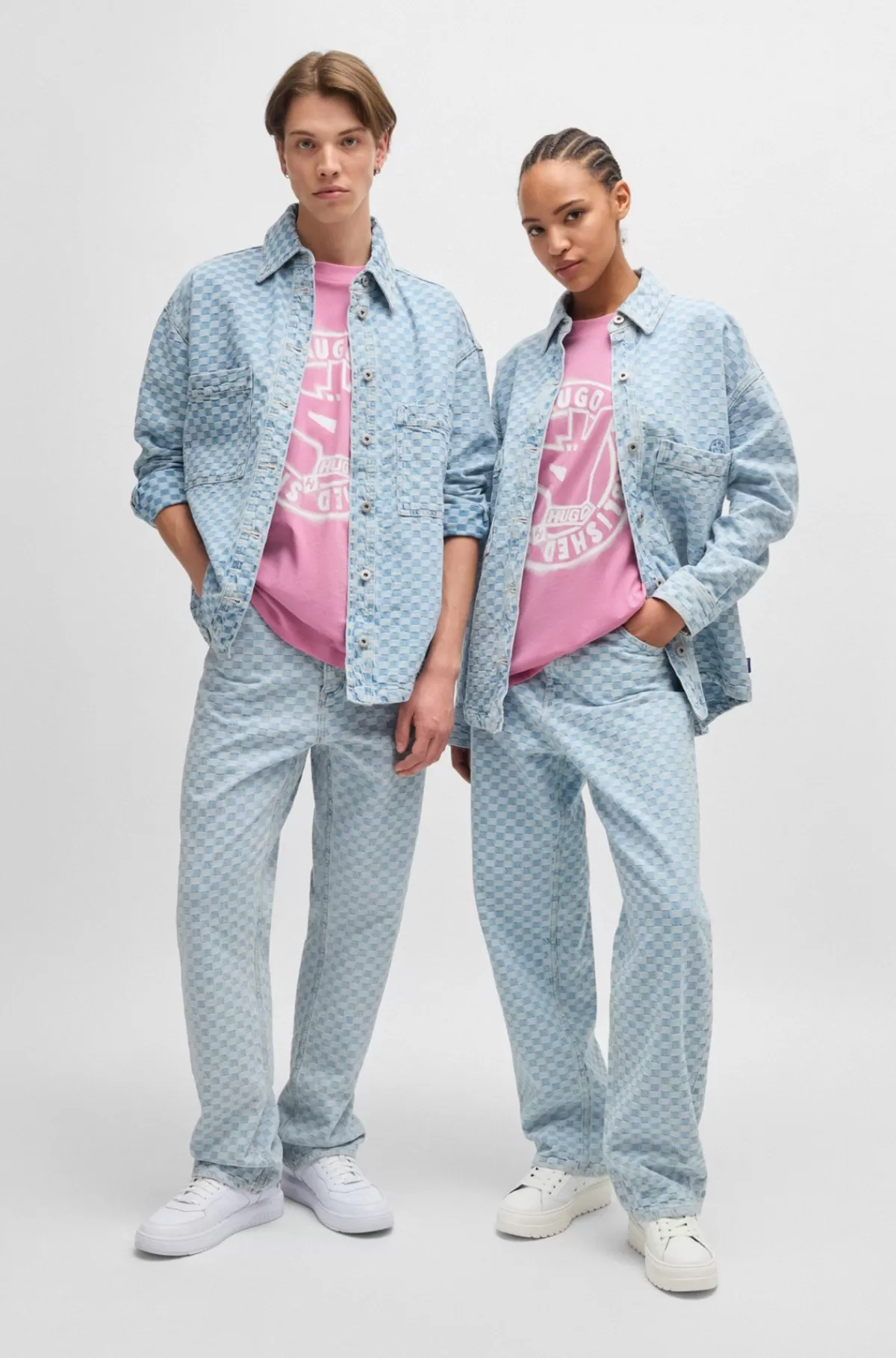 HUGO BOSS T-shirt I Bomuldsjersey Med Signaturgrafik Og Regular Fit Pink Outlet