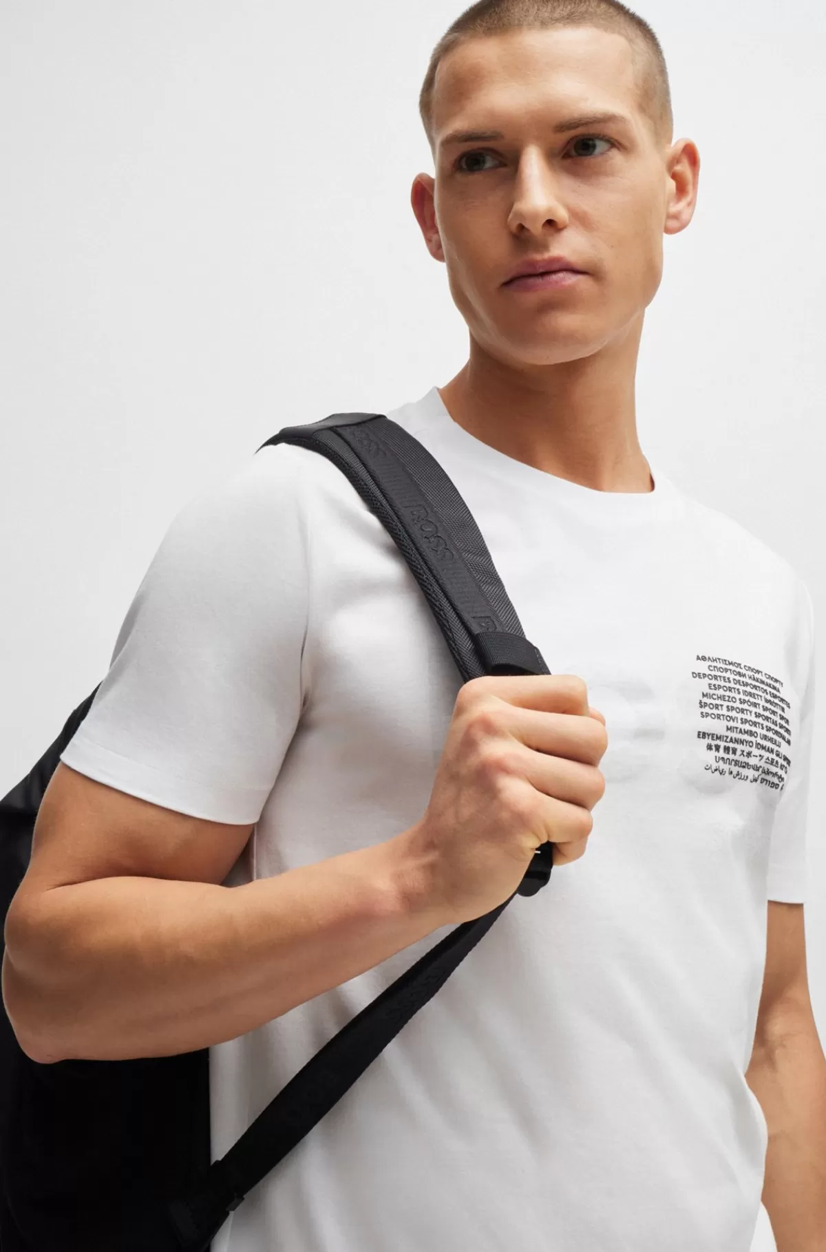 HUGO BOSS T-shirt I Bomuldsjersey Med Signaturgrafik Og Regular Fit Hvid Clearance