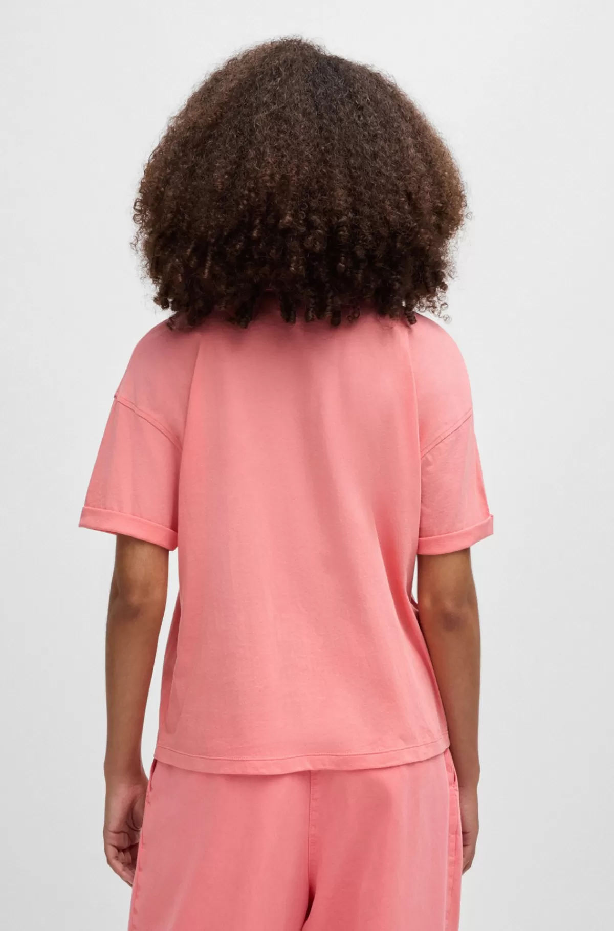 HUGO BOSS T-shirt I Bomuldsjersey Med Signaturprint Koralfarvet Outlet