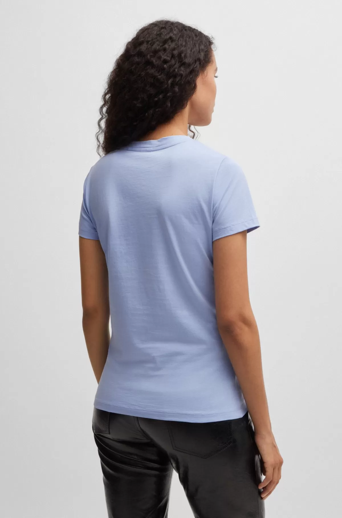 HUGO BOSS T-shirt I Bomuldsjersey Med Slim Fit Og Tone-i-tone-farvet Logo Lyseblå Shop